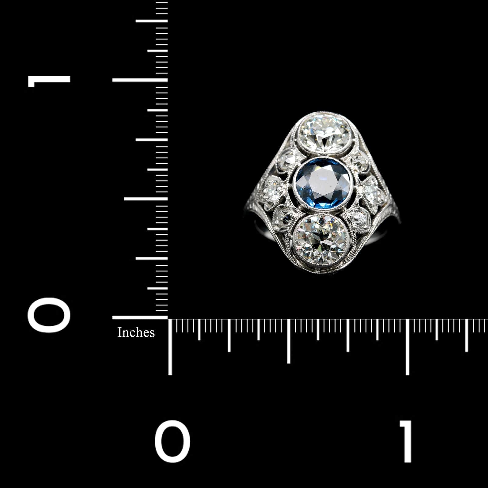 Antique Platinum Estate Sapphire and Diamond Ring - Image 3