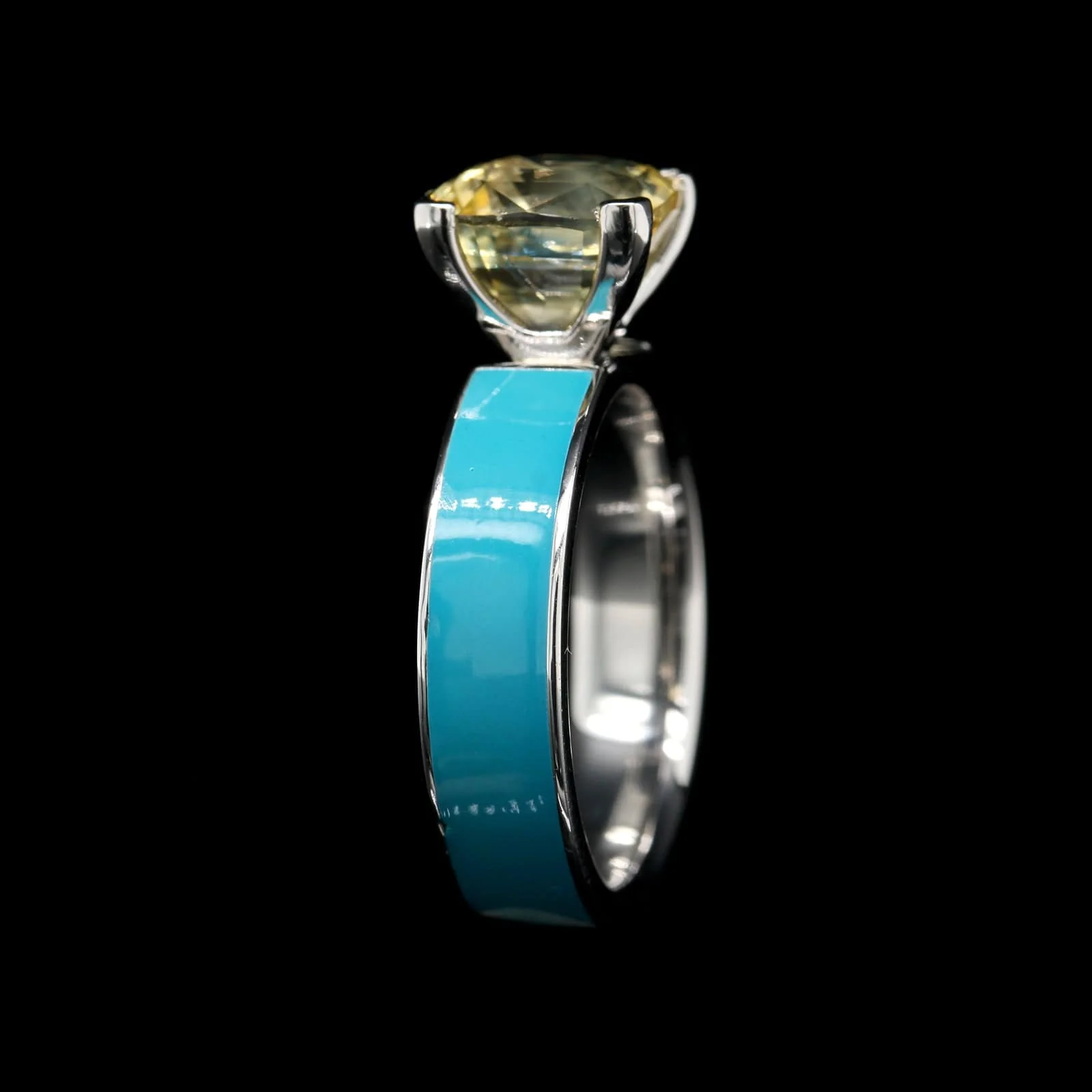 Platinum Estate Yellow Sapphire and Enamel Ring - Image 2