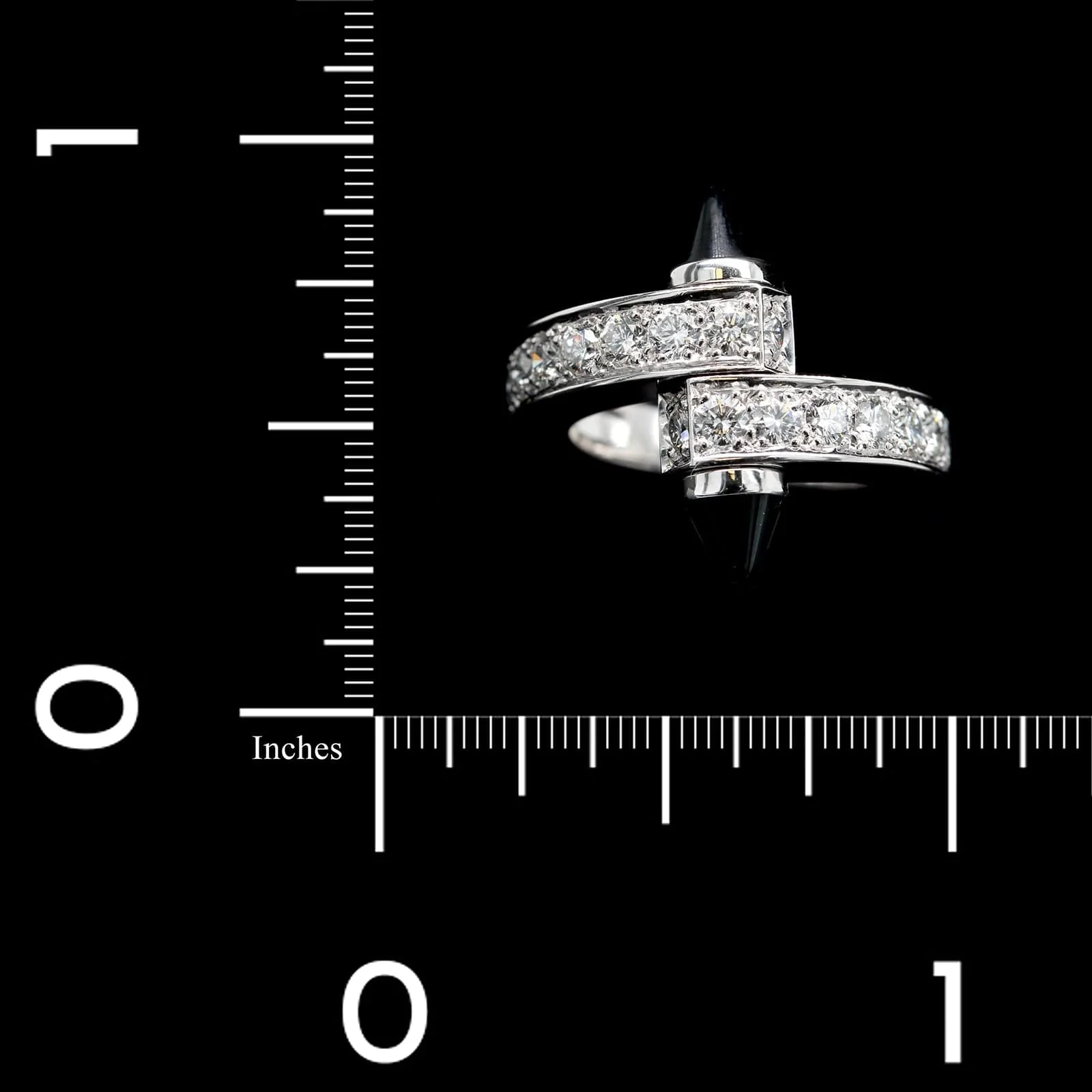 Cartier 18K White Gold Estate Onyx and Diamond Menotte Ring - Image 3
