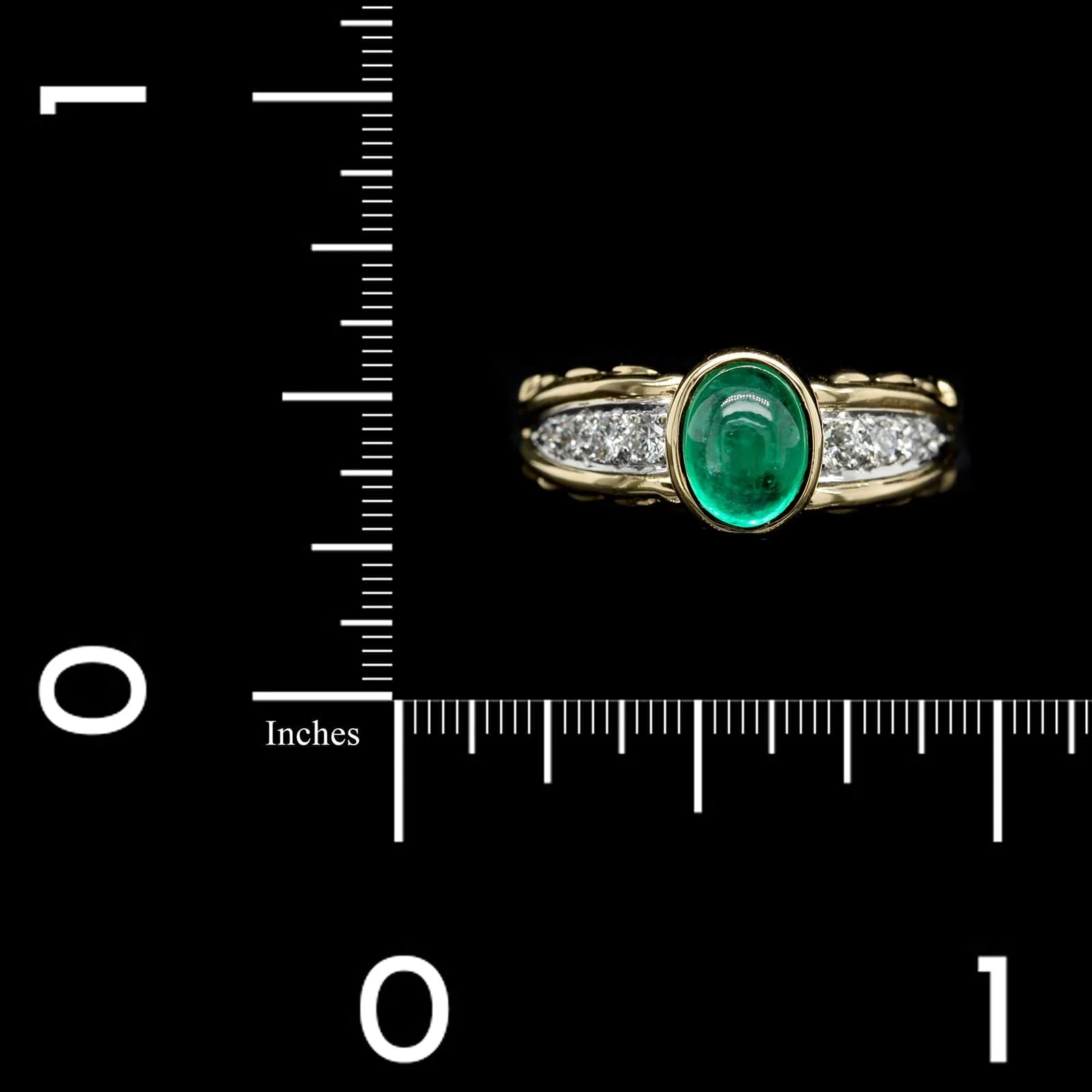 18K Yellow Gold, Platinum Estate Emerald and Diamond Ring - Image 3