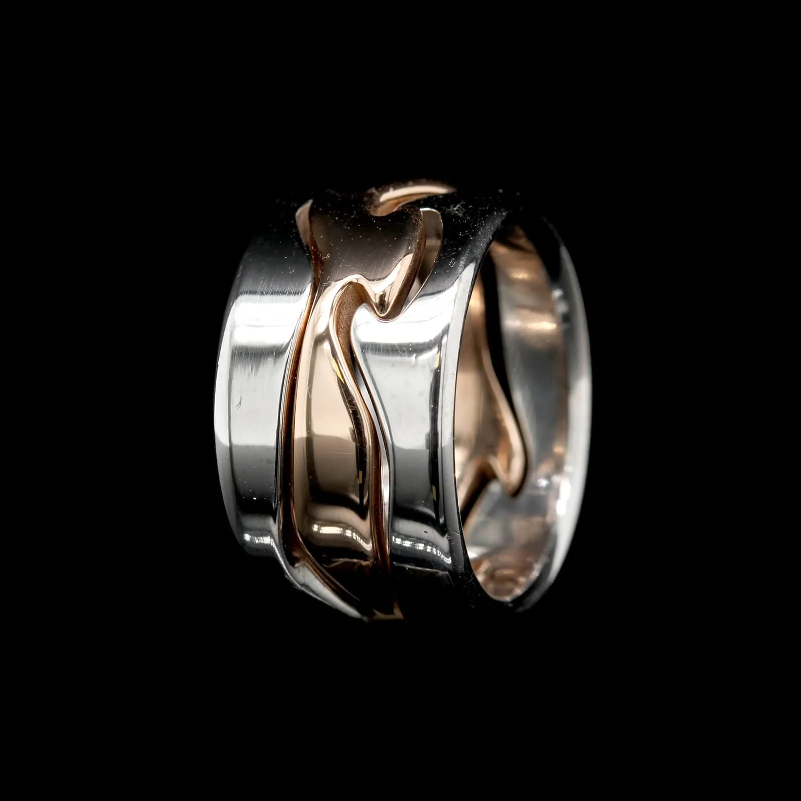 Georg Jensen 18K Rose and White Gold Estate Three Piece Fusion Puzzel Ring by Nina Koppel - Image 3