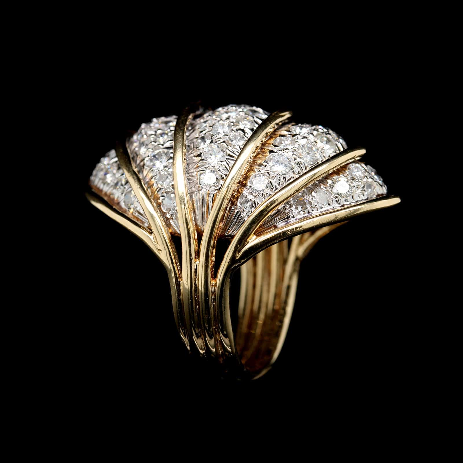18K Two-tone Gold Estate Diamond Pave Dome Ring - Image 2