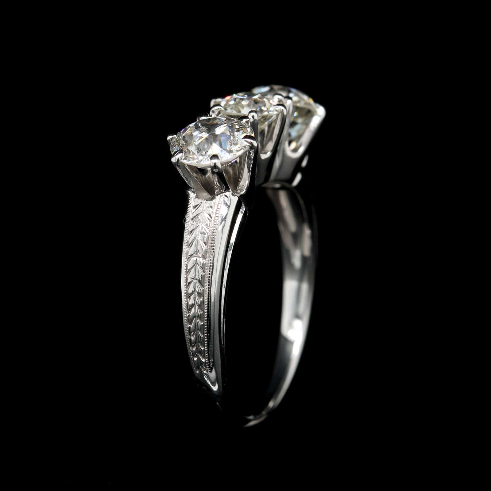 Vintage 14K White Gold Estate Diamond Three Stone Ring - Image 2