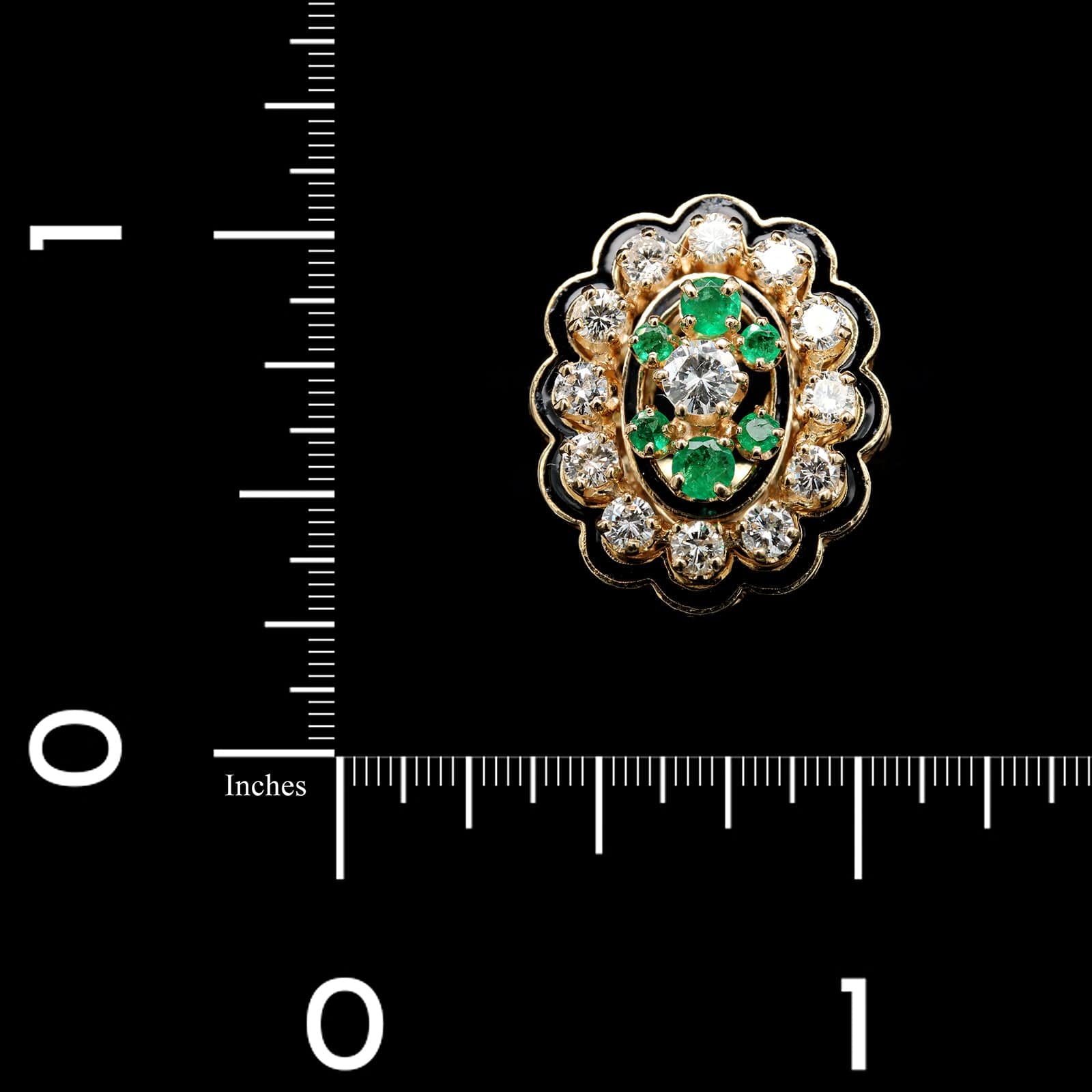 14K Yellow Gold Estate Diamond and Emerald Black Enamel Ring - Image 3