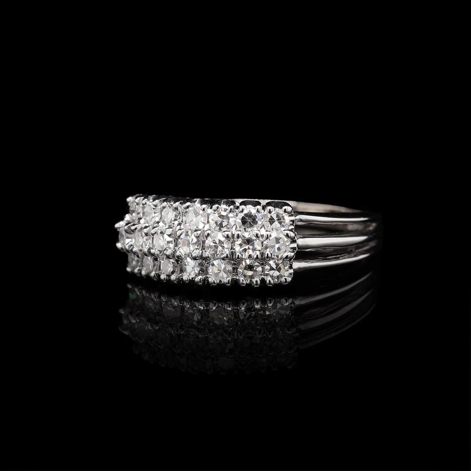 14K White Gold Estate Diamond Three Row Ring