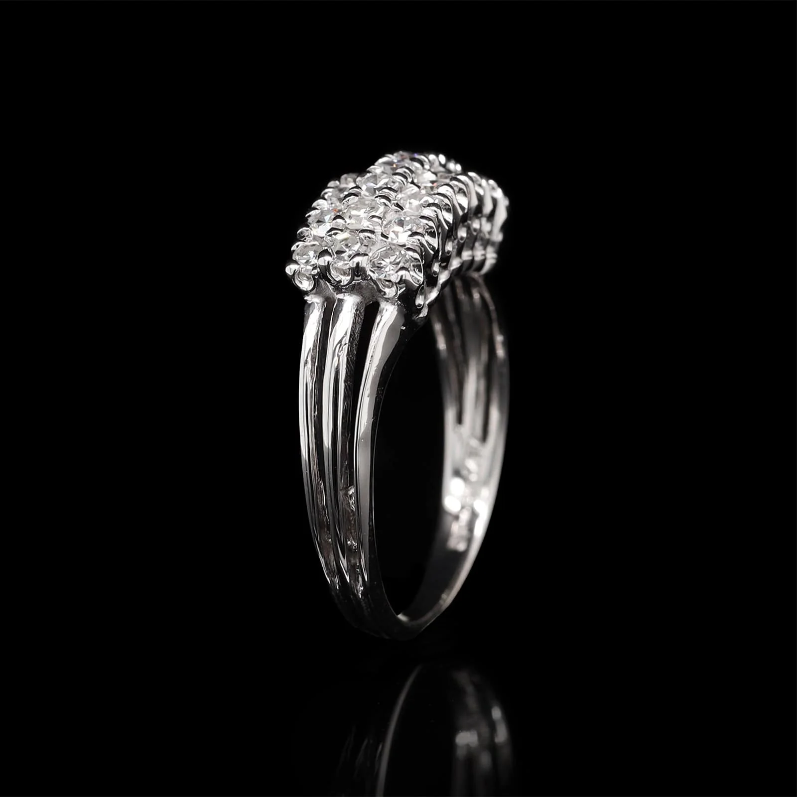 14K White Gold Estate Diamond Three Row Ring - Image 2