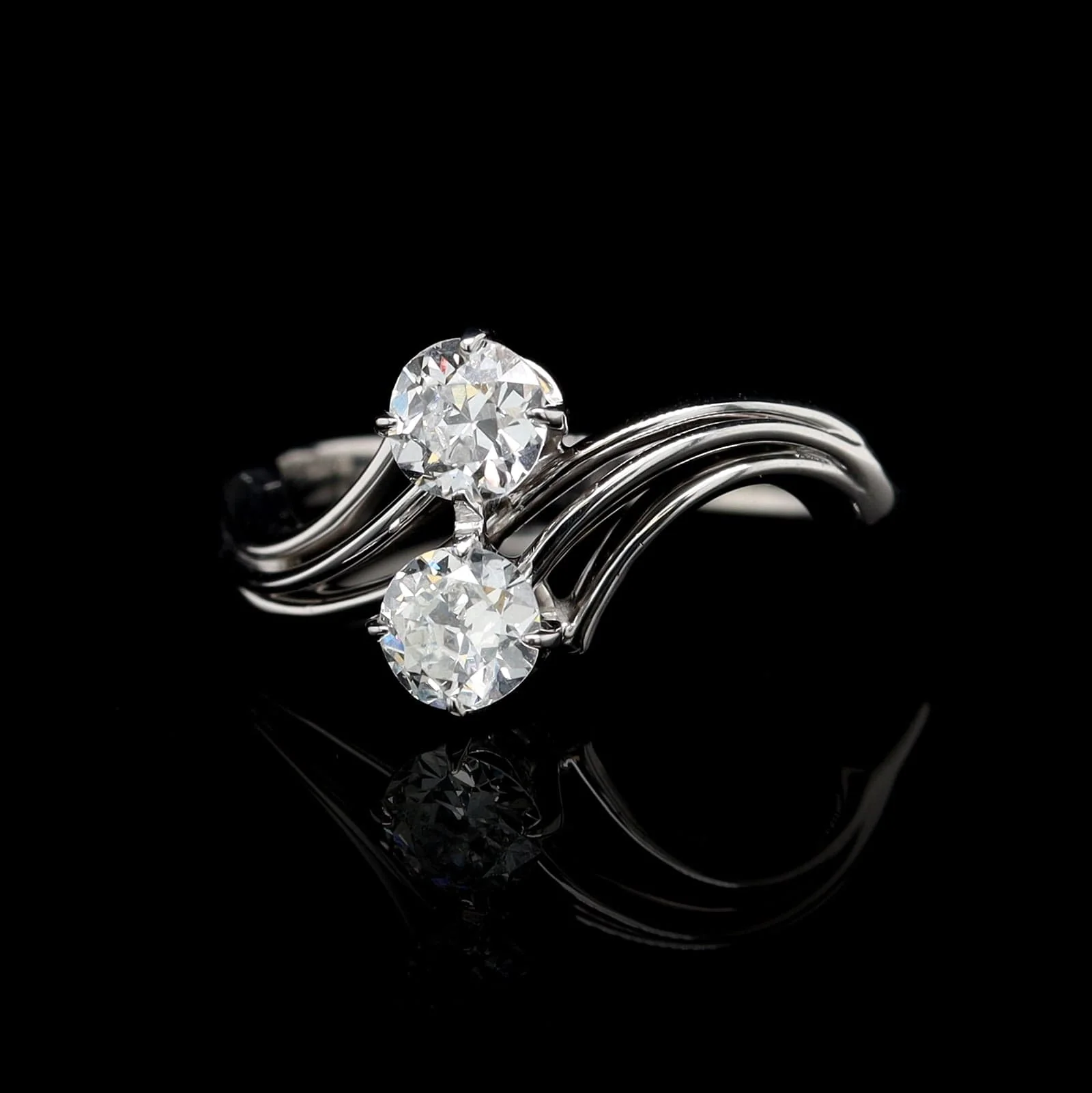 Jabel Vintage 18K White Gold Estate Diamond Bypass Ring