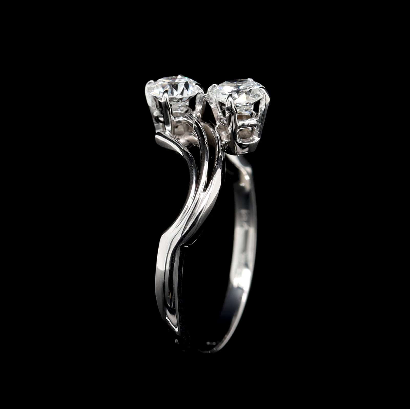 Jabel Vintage 18K White Gold Estate Diamond Bypass Ring - Image 2