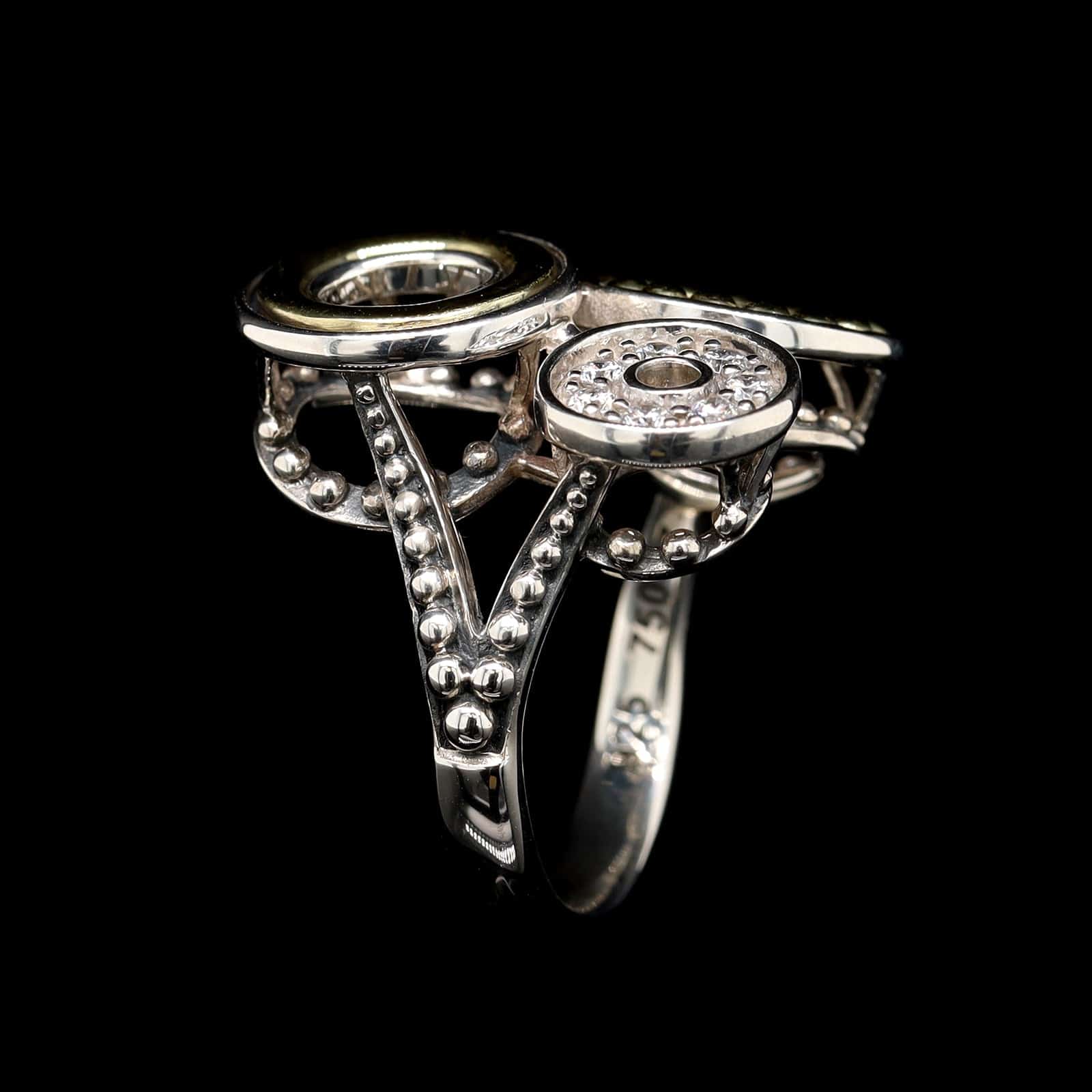 Lagos Sterling Silver and 18K Yellow Gold Estate Circle Diamond Ring - Image 2