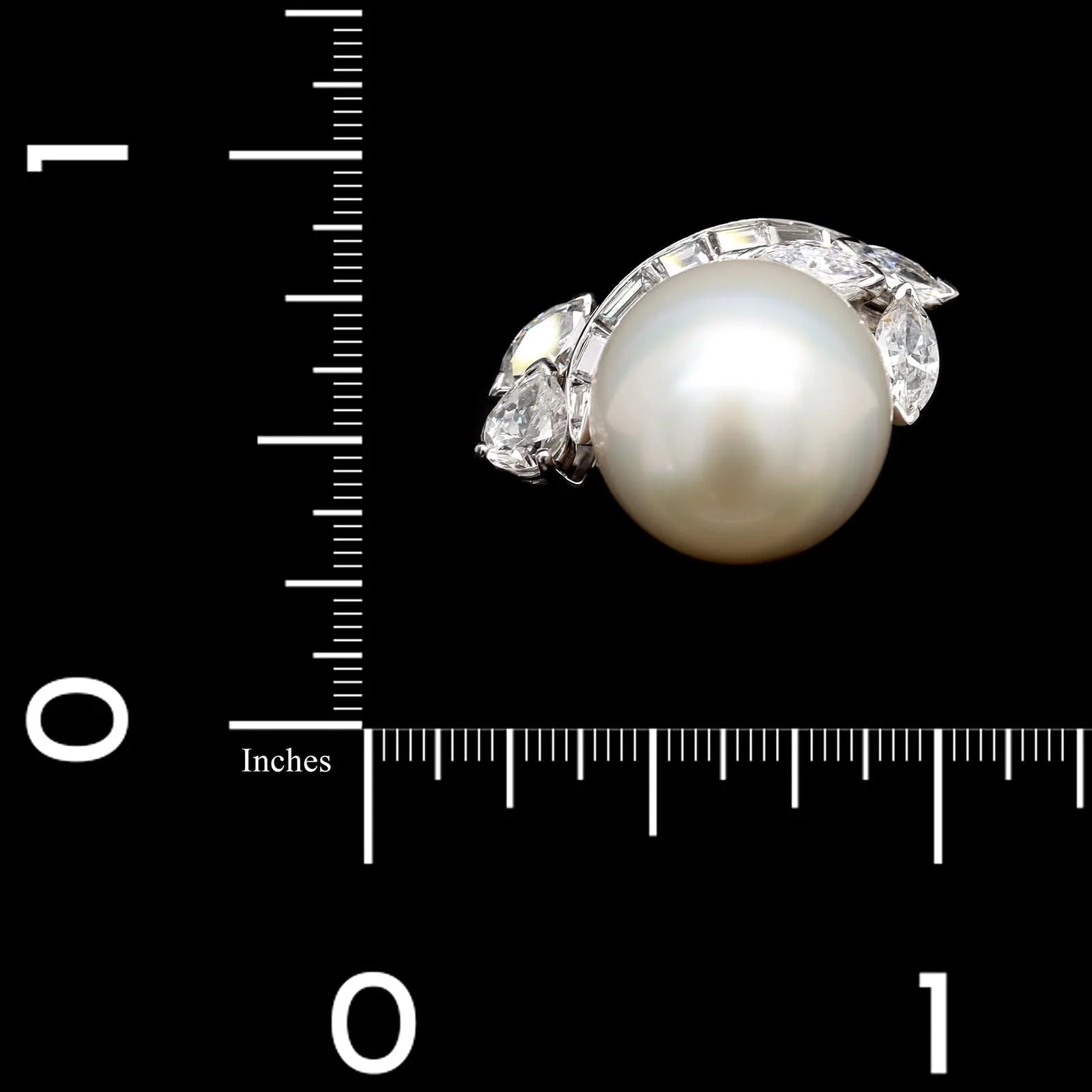 Platinum Estate Cultured South Sea Pearl and Diamond Ring - Image 3