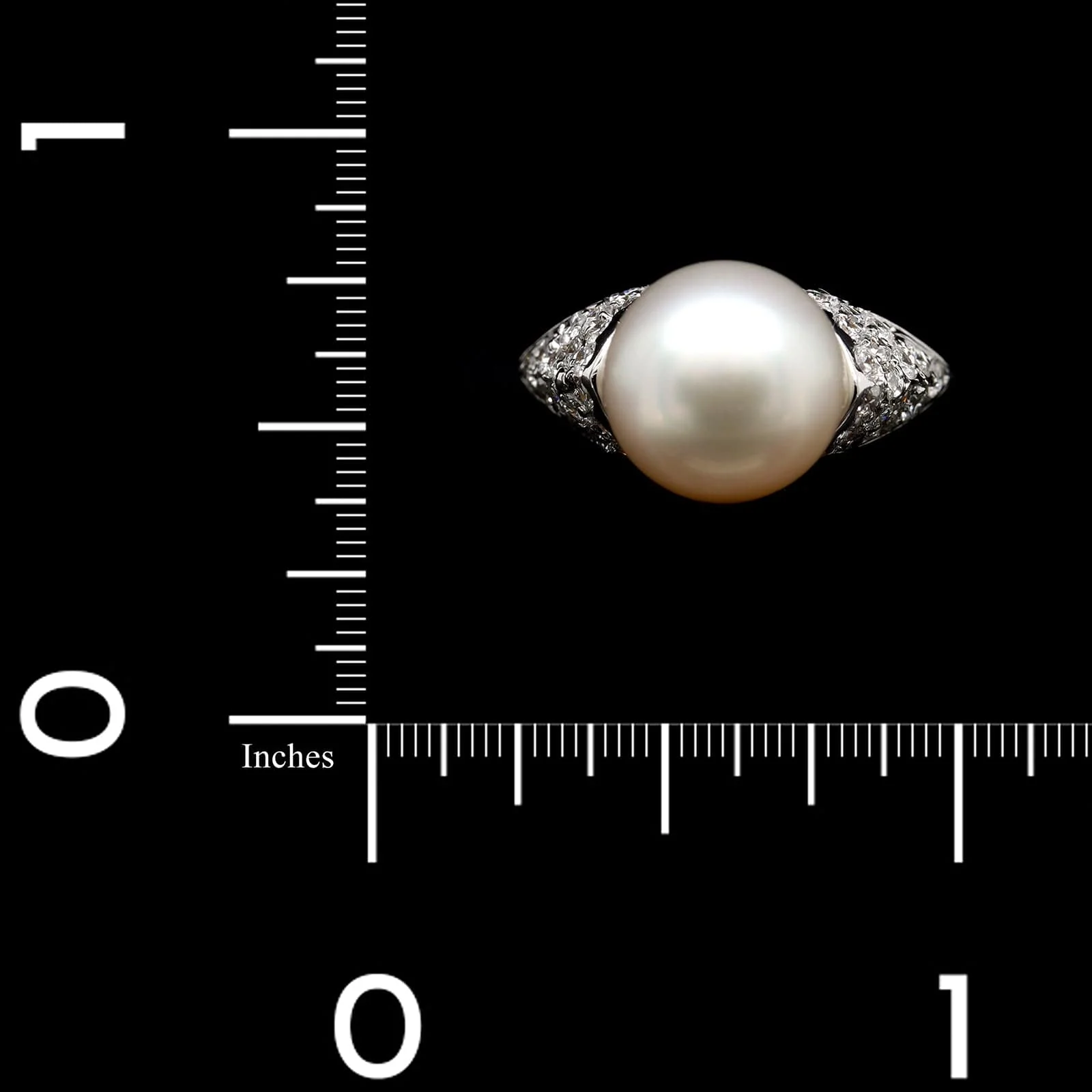 14K White Gold Estate Cultured South Sea Pearl and Diamond Ring - Image 3