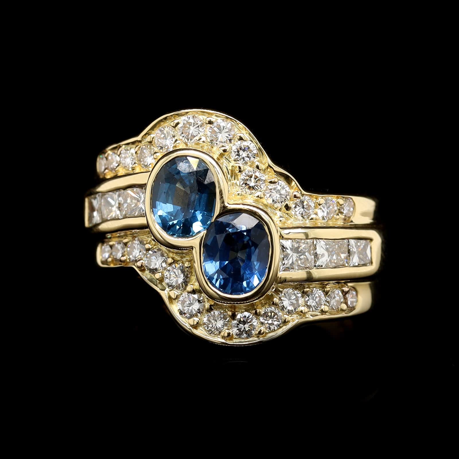 18K Yellow Gold Estate Sapphire and Diamond Ring