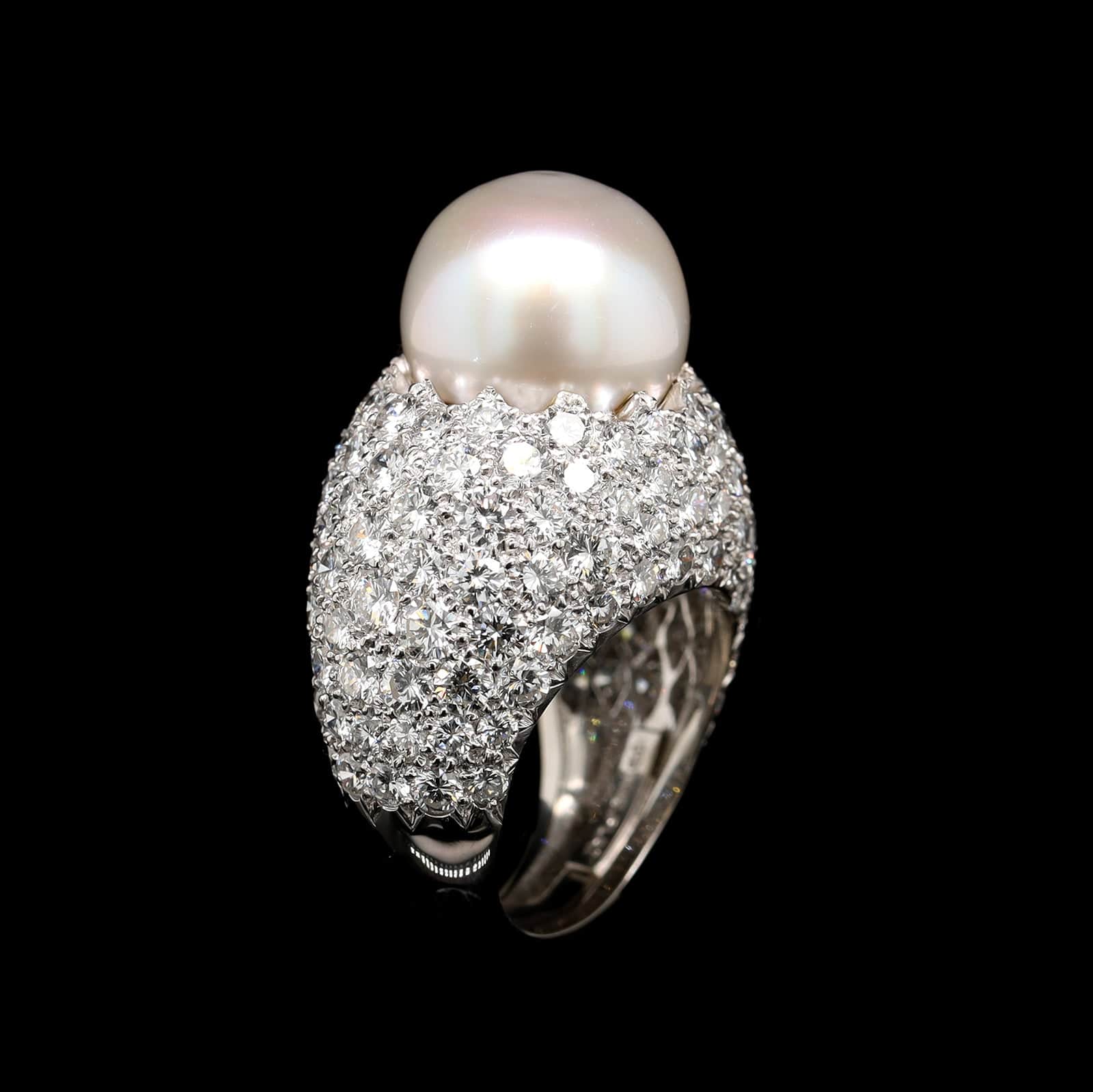 Platinum Estate Cultured South Sea Pearl and Diamond Ring - Image 2