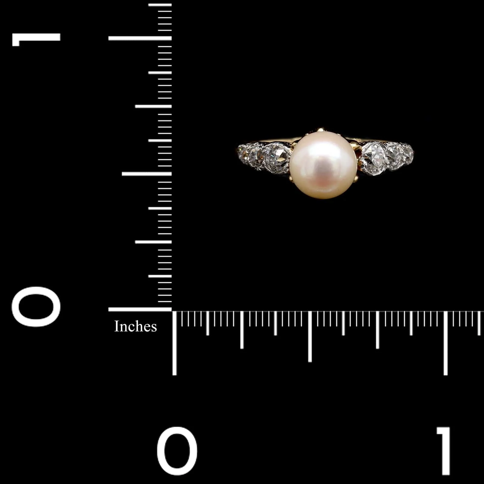 Antique 18K Yellow Gold, Platinum Estate Cultured Pearl and Diamond Ring - Image 3