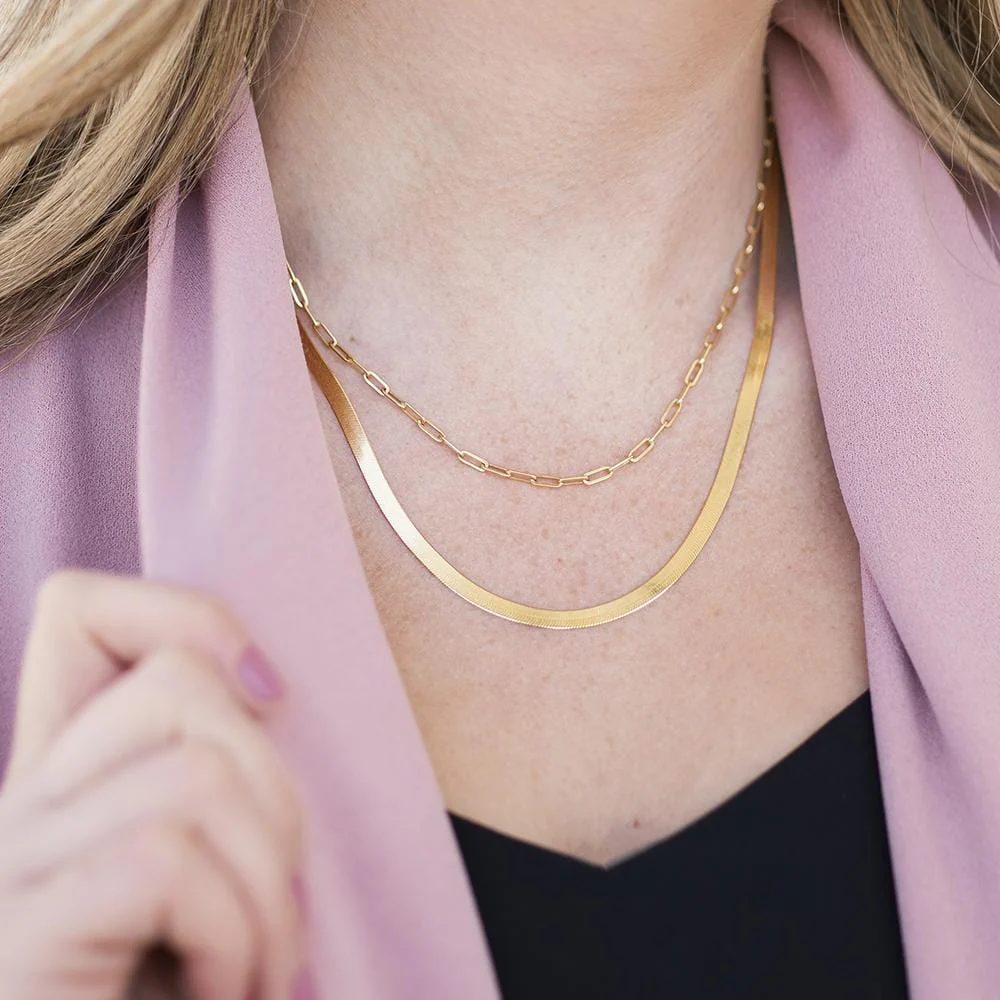 14K Yellow Gold Herringbone Chain Necklace - Image 2