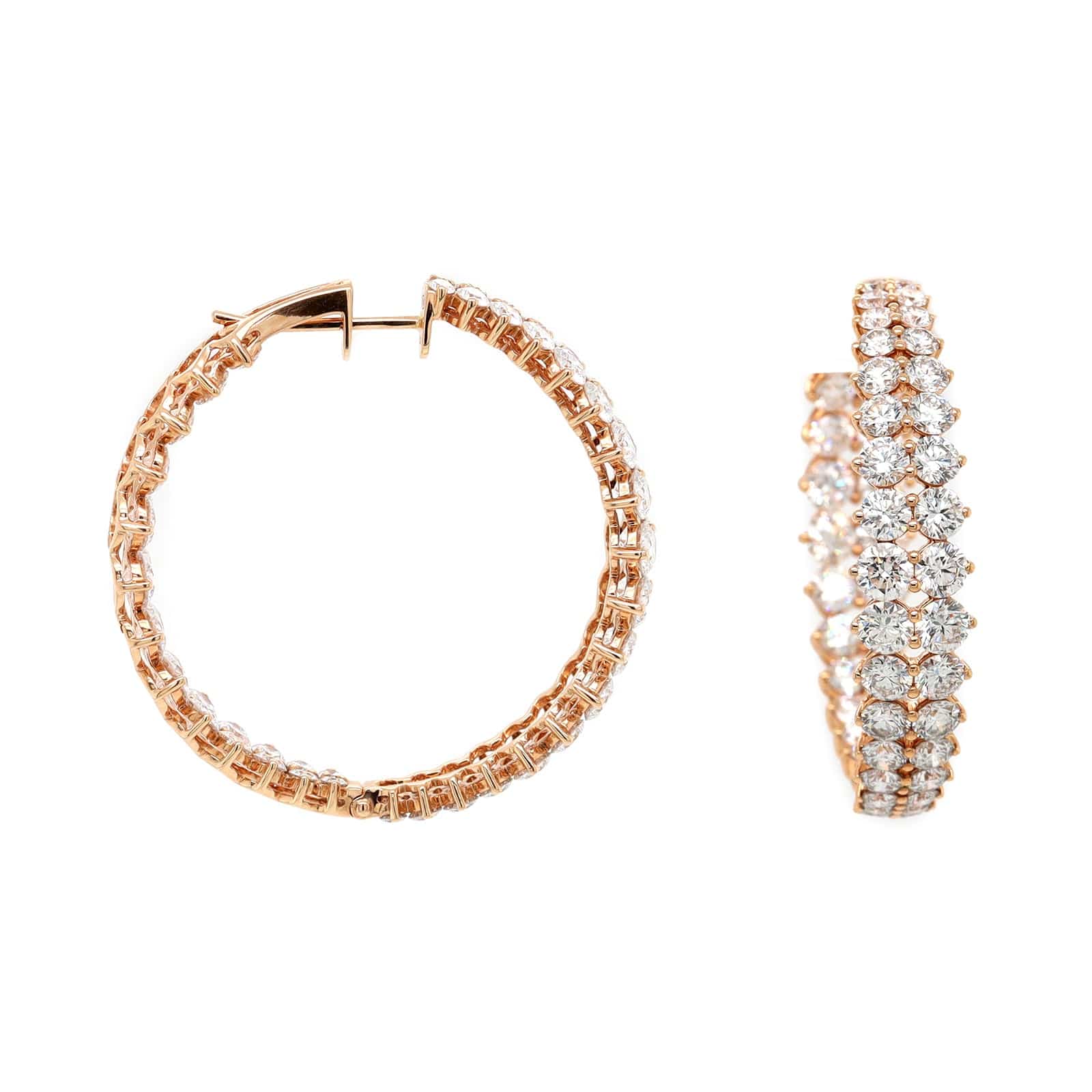 Etho Maria 18K Rose Gold Double Diamond Row Hoop Earrings - Image 3