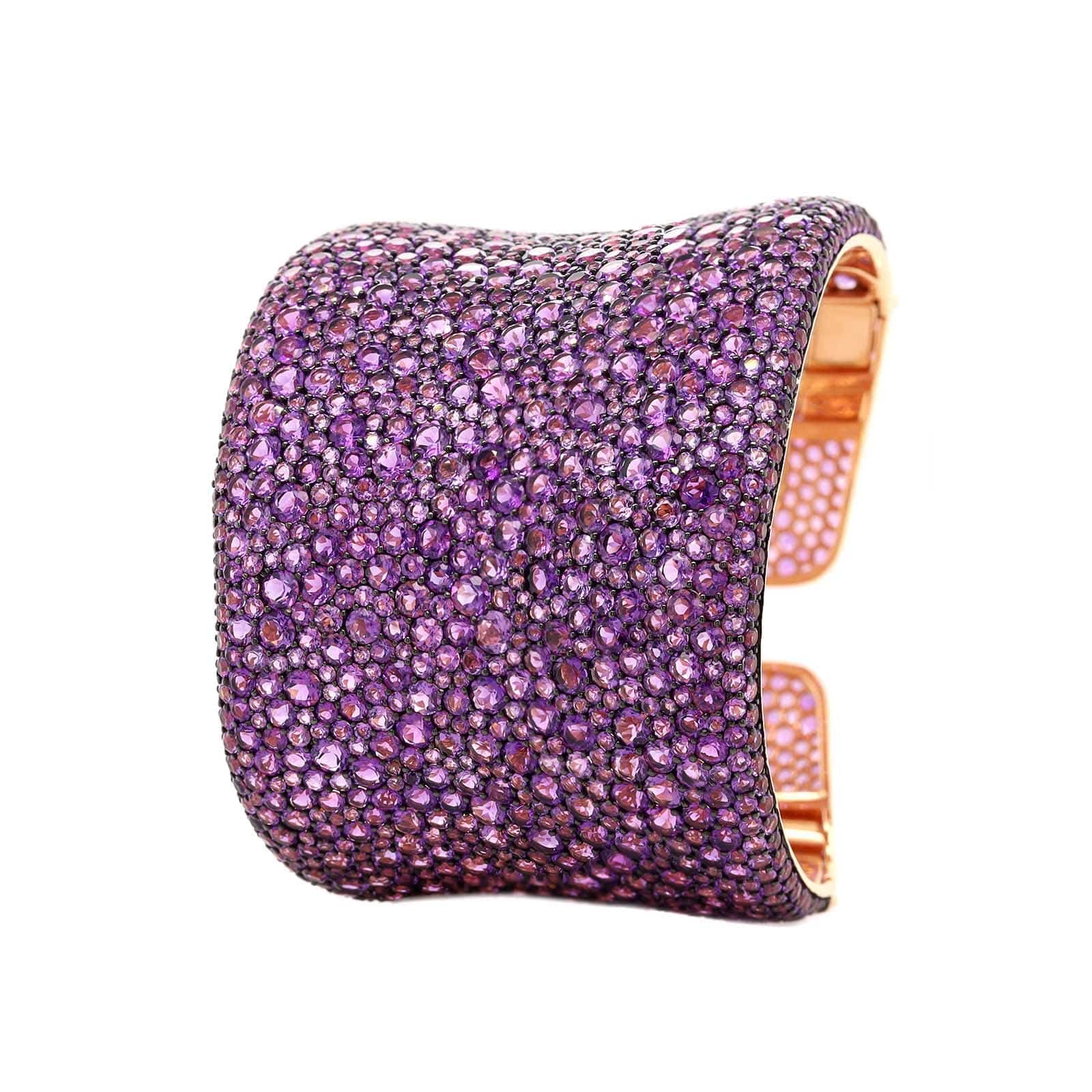 Etho Maria 18K Rose Gold Pave Set Amethyst Cuff Bracelet - Image 3