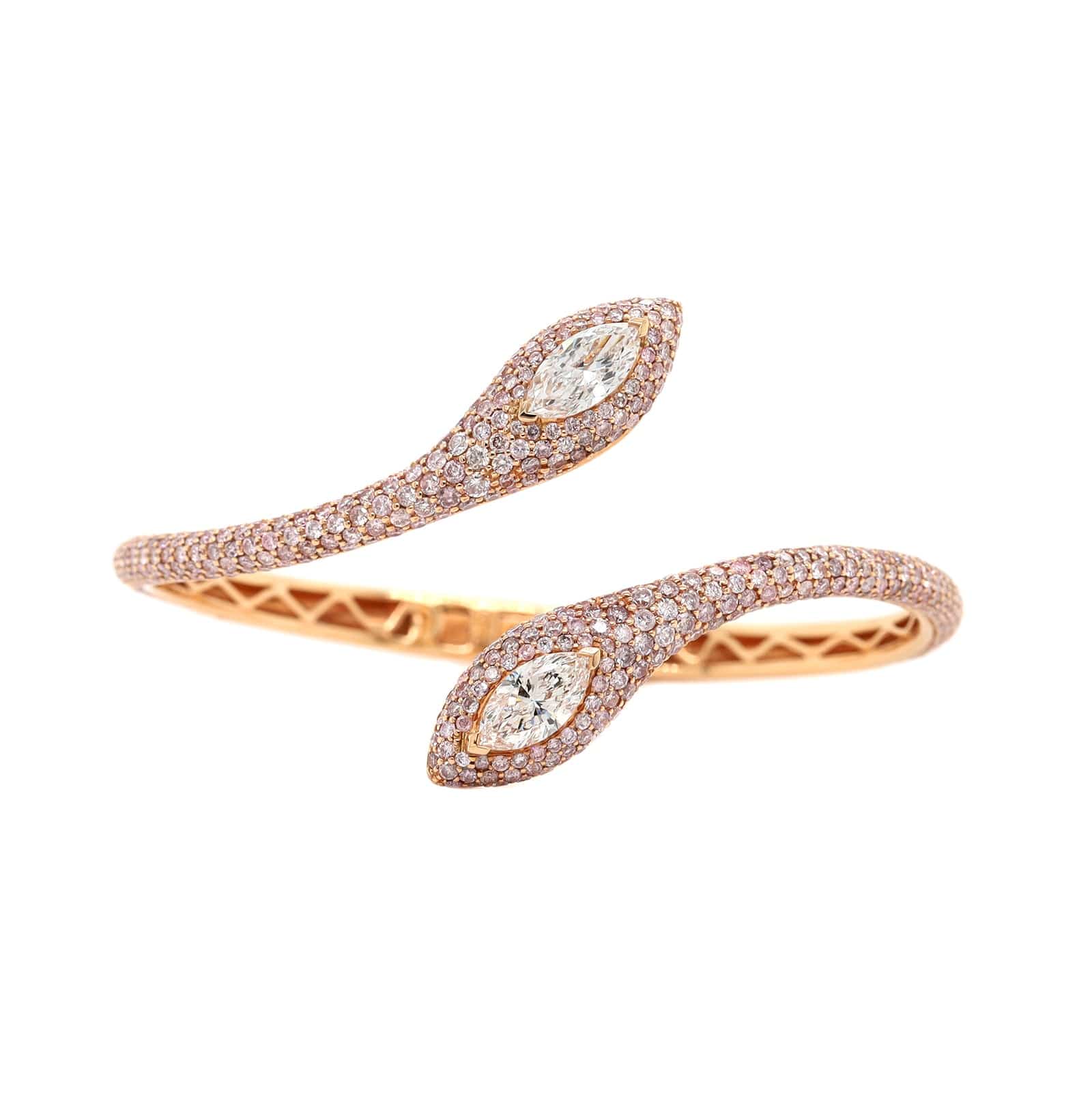 Etho Maria 18K Rose Gold Pinkish Diamond Snake Cuff Bracelet - Image 5