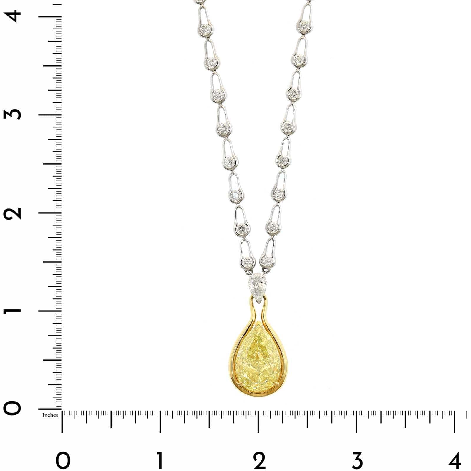 Etho Maria 18K White and Yellow Gold Fancy Yellow Pear Shaped Diamond Pendant Necklace - Image 4