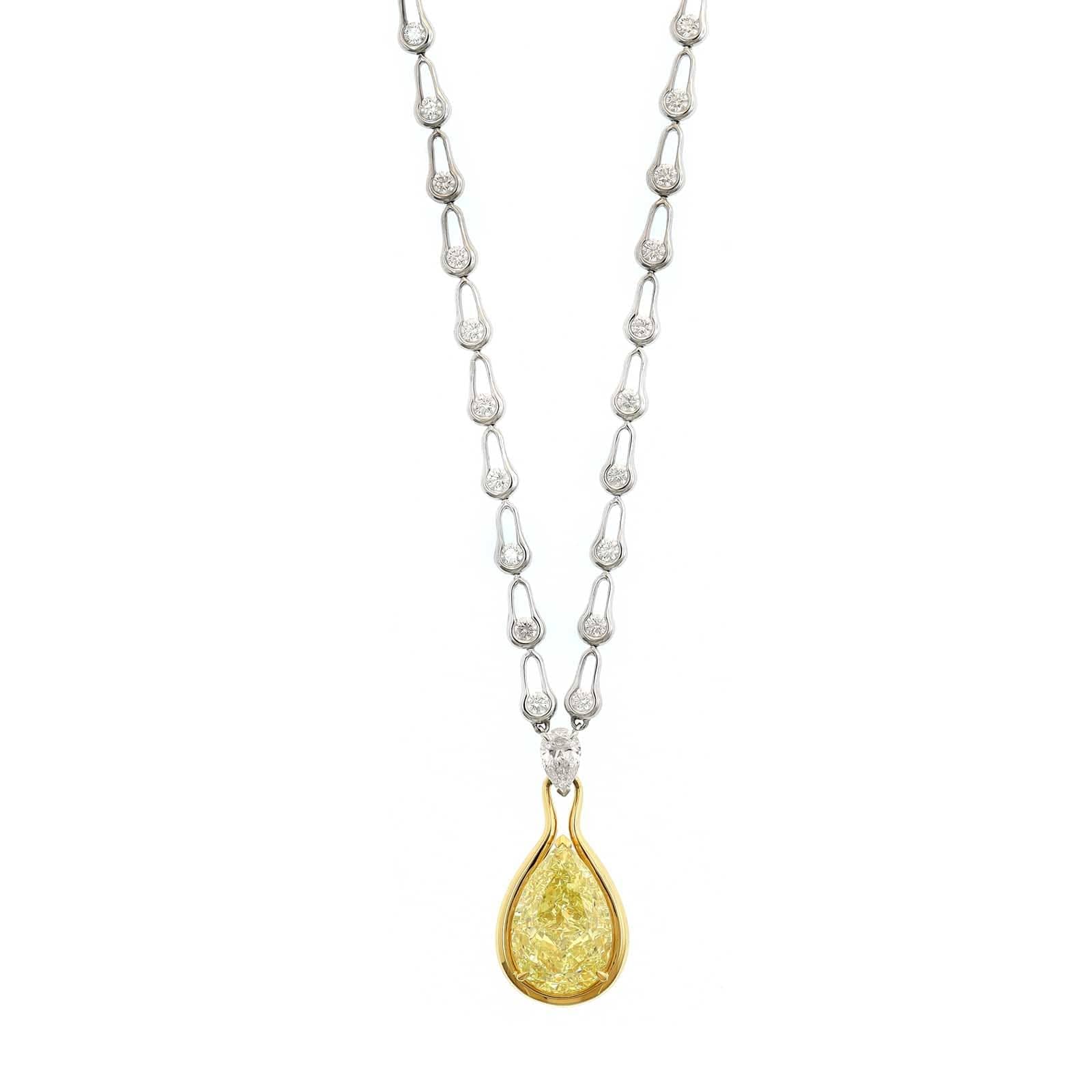 Etho Maria 18K White and Yellow Gold Fancy Yellow Pear Shaped Diamond Pendant Necklace - Image 5