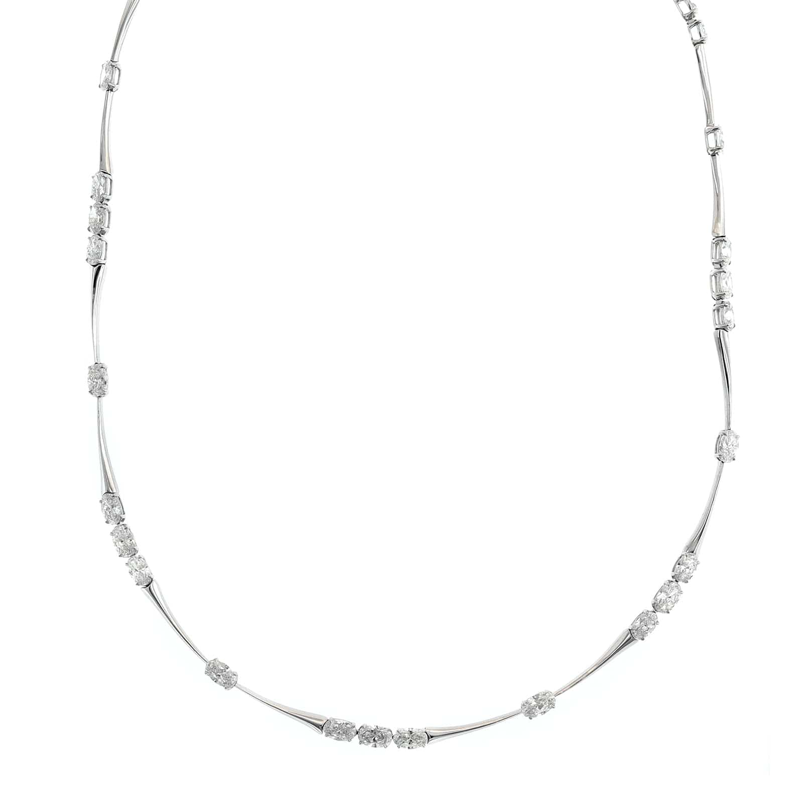 Etho Maria 18K White Gold Oval Diamond Bar Link Necklace - Image 5