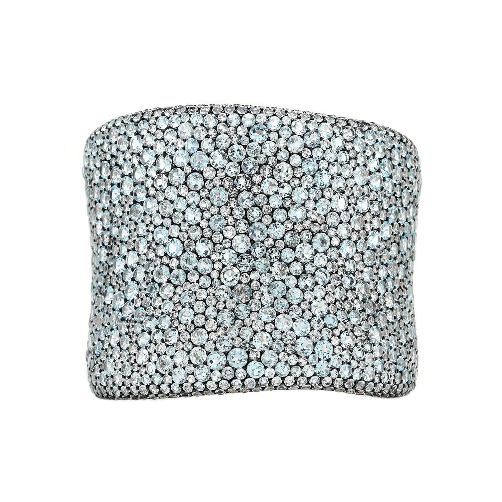 Etho Maria 18K White Gold Pave Set Blue Topaz Cuff Bracelet - Image 6