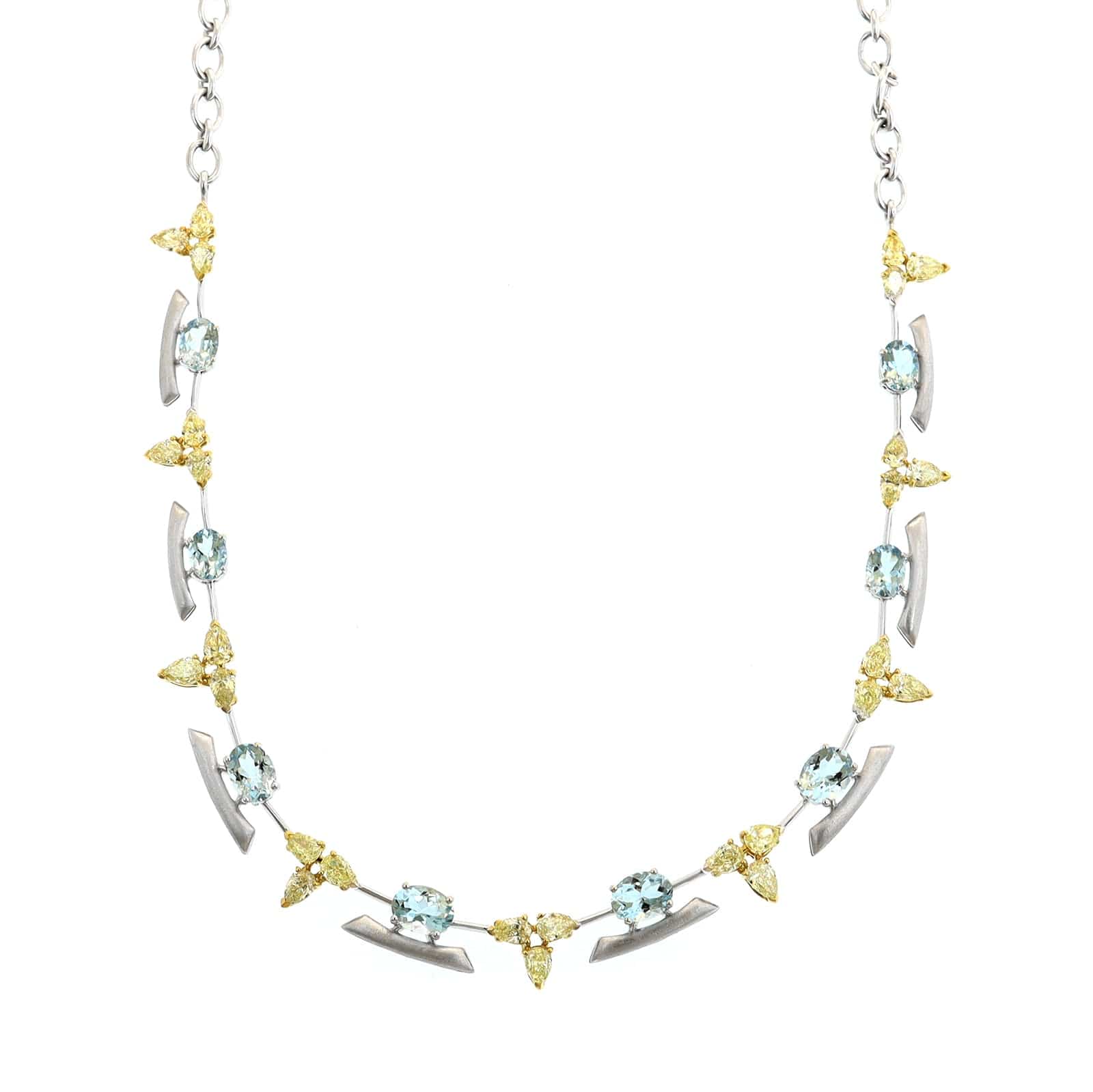Etho Maria 18K Yellow and White Gold Aquamarine and Yellow Diamond Necklace - Image 5