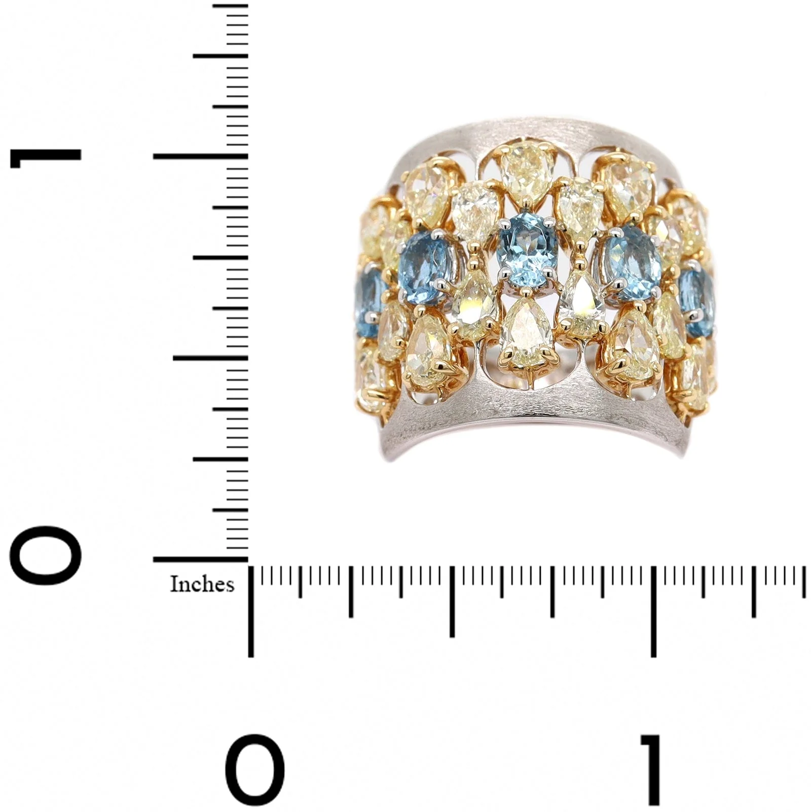 Etho Maria 18K Yellow and White Gold Pear Shaped Diamond and Aquamarine Ring - Image 4