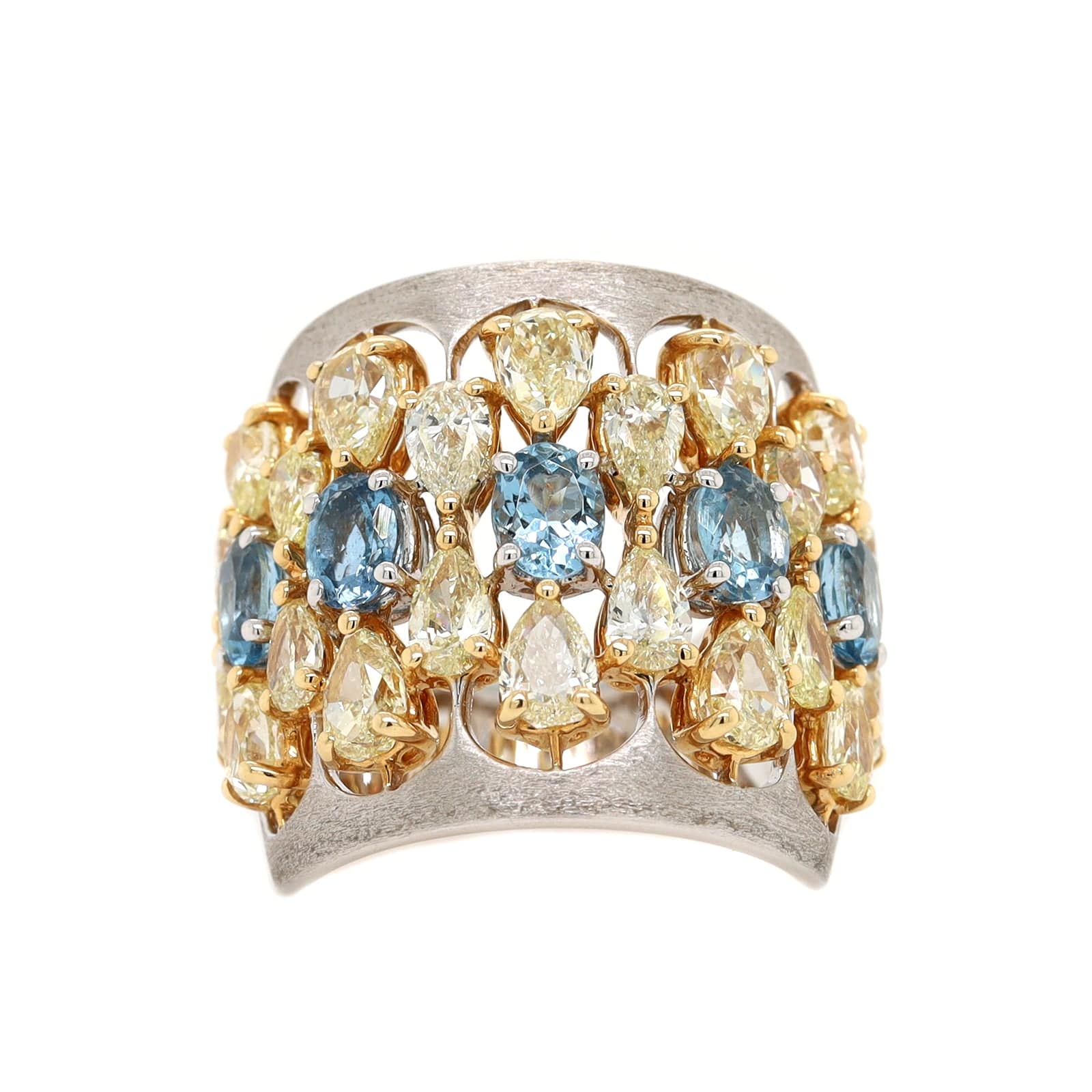 Etho Maria 18K Yellow and White Gold Pear Shaped Diamond and Aquamarine Ring - Image 5