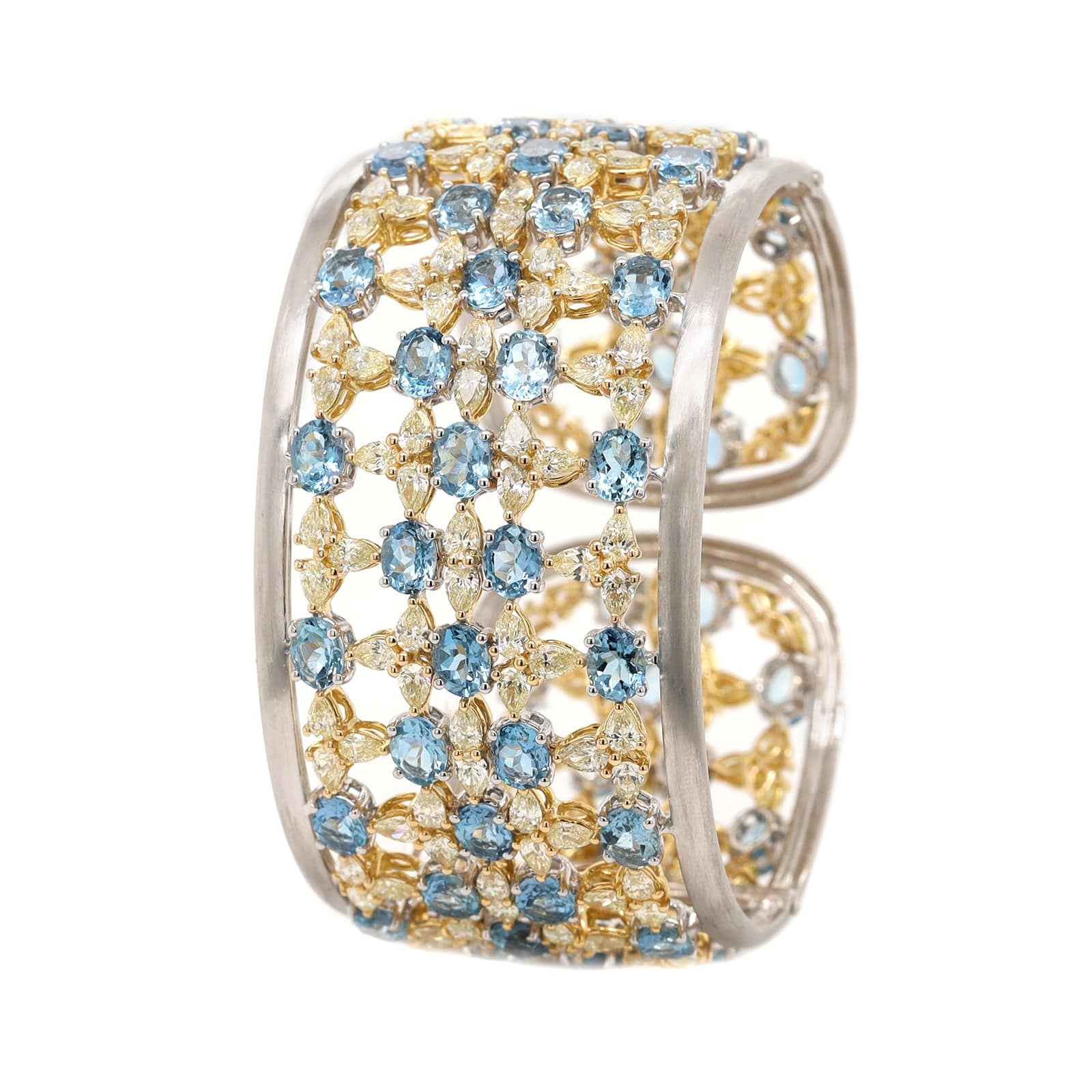 Etho Maria 18K Yellow and White Gold Yellow Diamond and Aquamarine Cuff Bracelet - Image 2