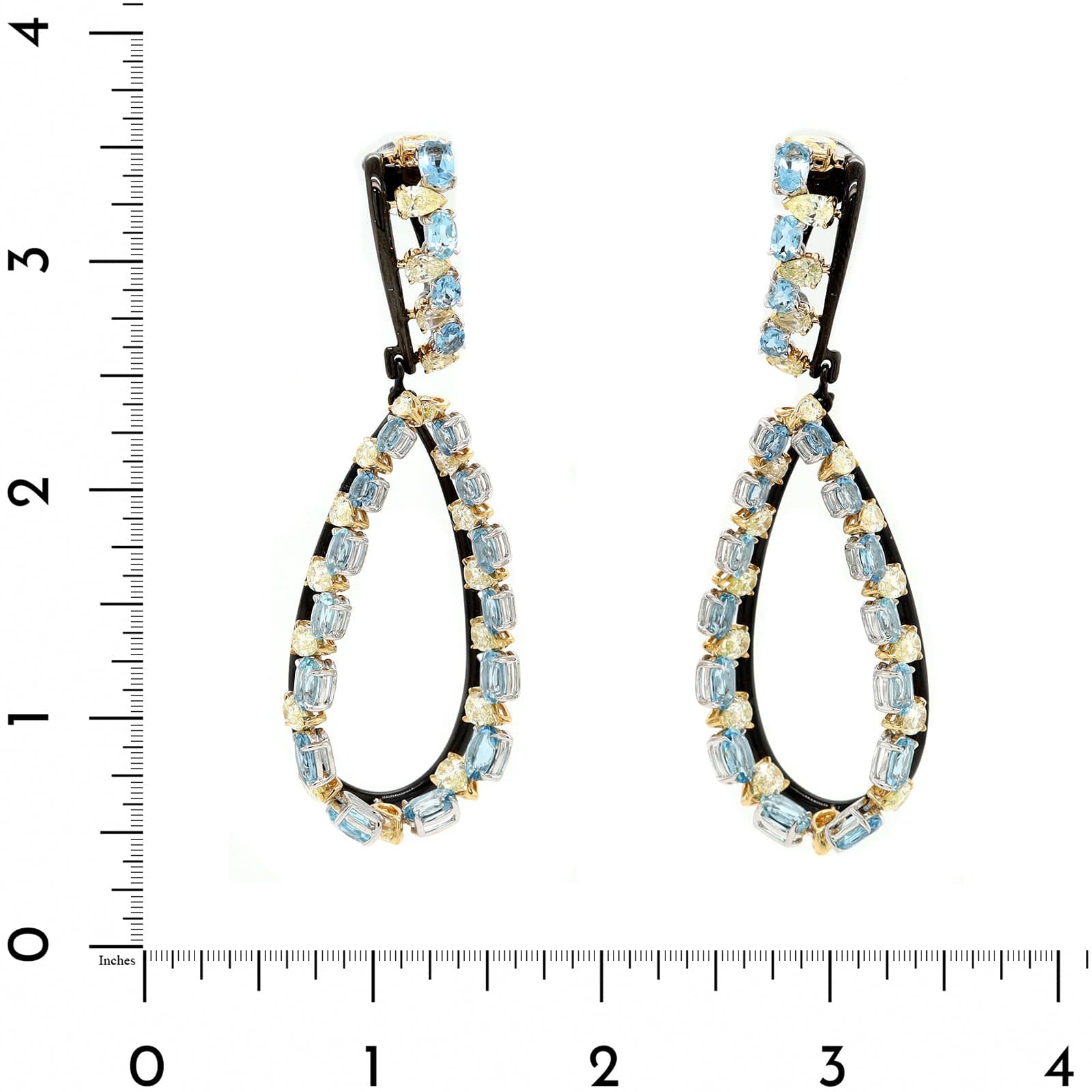 Etho Maria 18K Yellow Gold and Black Ceramic Aquamarine and Diamond Drop Earrings - Image 2