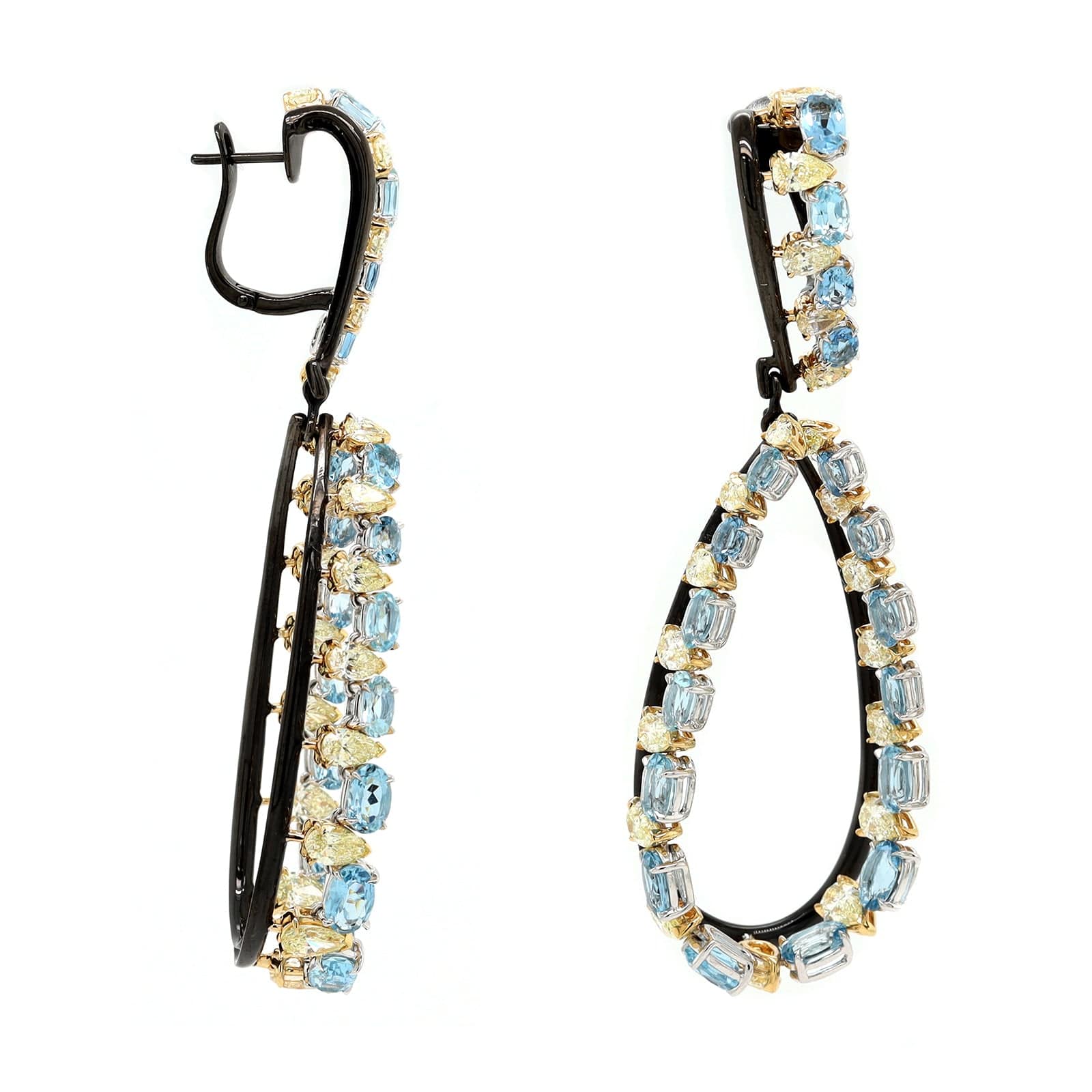 Etho Maria 18K Yellow Gold and Black Ceramic Aquamarine and Diamond Drop Earrings - Image 3