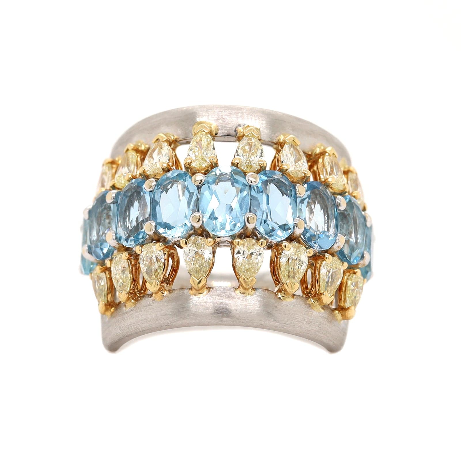Etho Maria 18K Yellow Gold and Platinum Aquamarine and Pear Shaped Diamond Ring