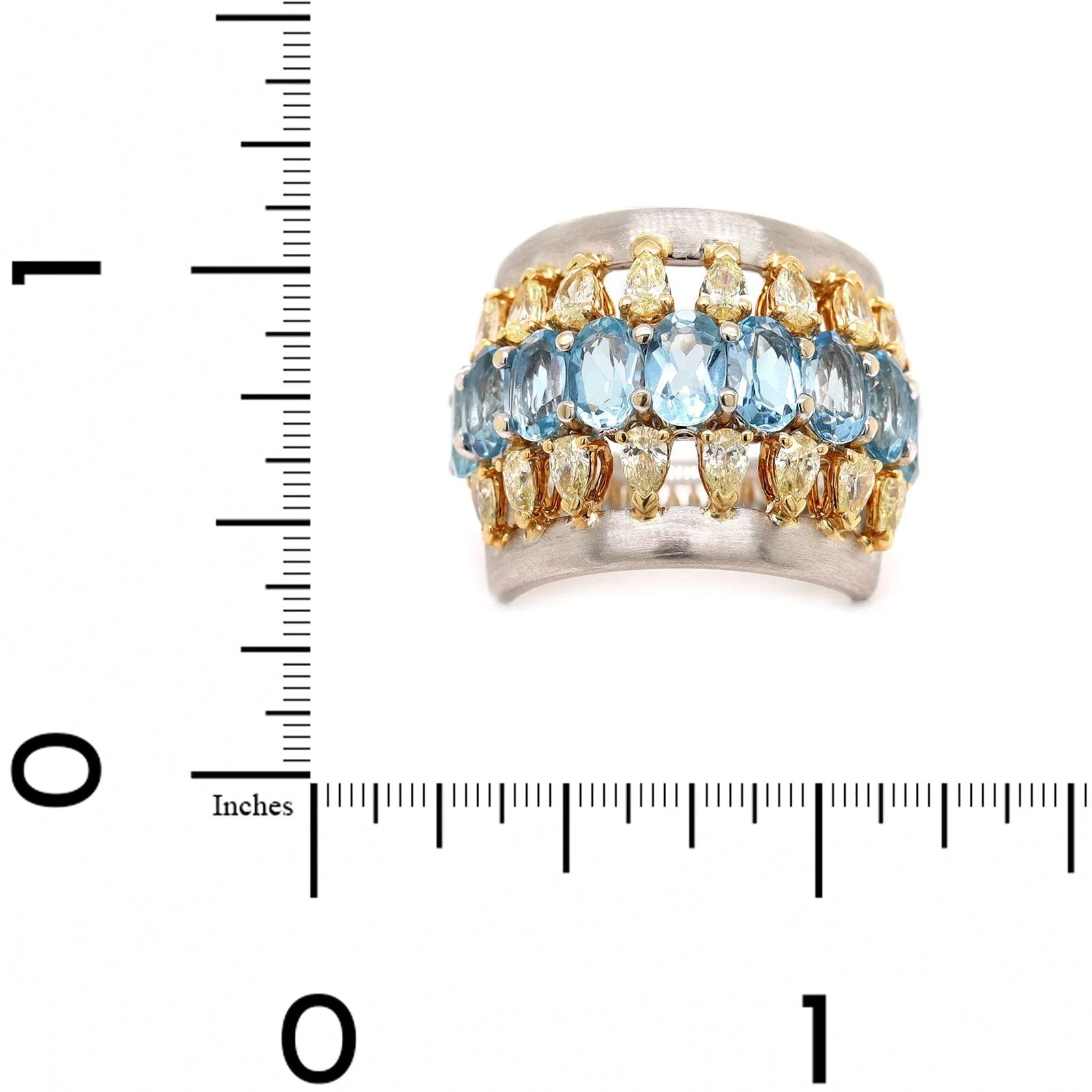 Etho Maria 18K Yellow Gold and Platinum Aquamarine and Pear Shaped Diamond Ring - Image 3