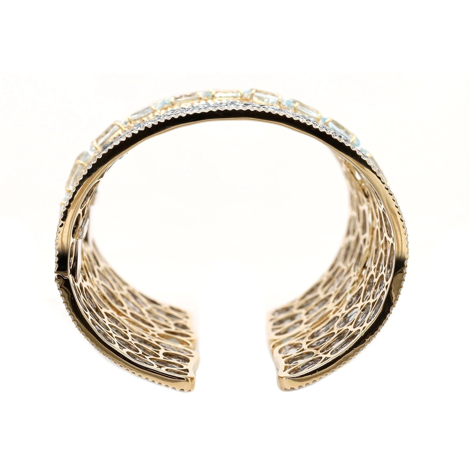 Etho Maria 18K Yellow Gold and Sterling Silver Diamond, Aquamarine, and Topaz Cuff Bracelet - Image 3