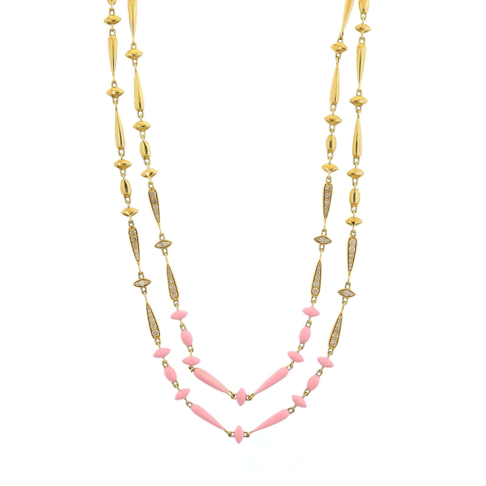 Etho Maria 18K Yellow Gold Brown Diamond and Pink Ceramic Necklace - Image 2