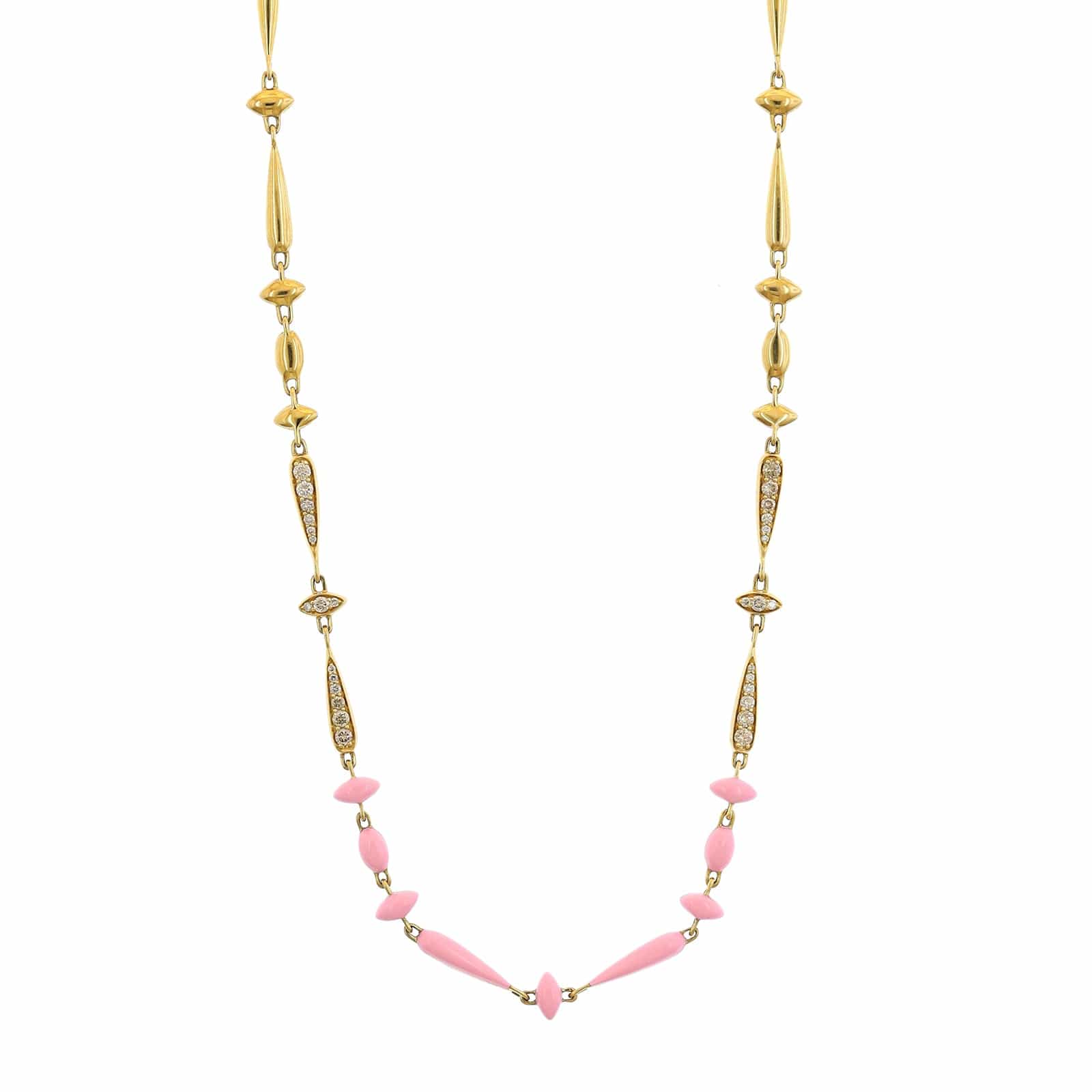 Etho Maria 18K Yellow Gold Brown Diamond and Pink Ceramic Necklace - Image 5