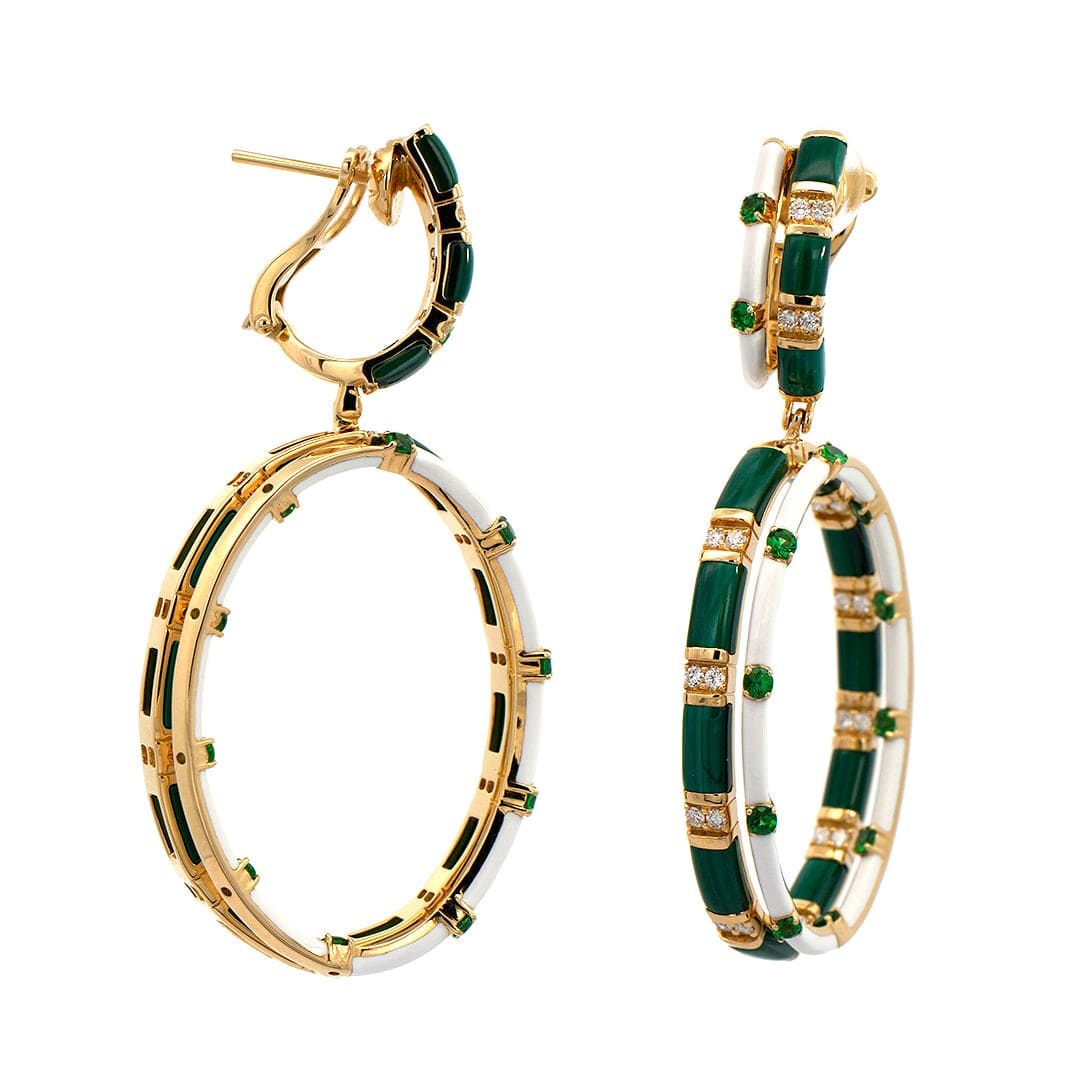 Etho Maria 18K Yellow Gold Malachite and Tsavorite Drop Hoop Earrings