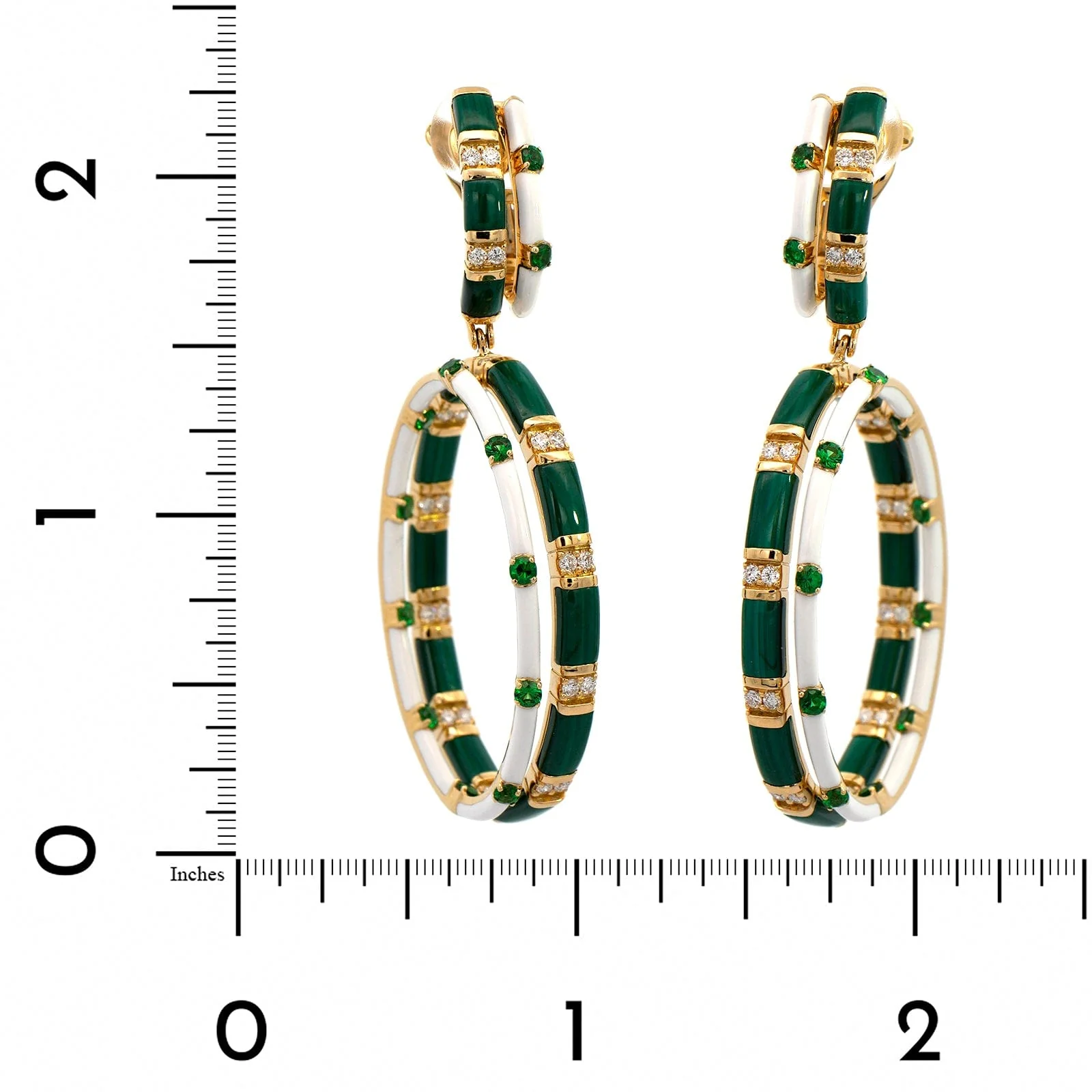 Etho Maria 18K Yellow Gold Malachite and Tsavorite Drop Hoop Earrings - Image 2