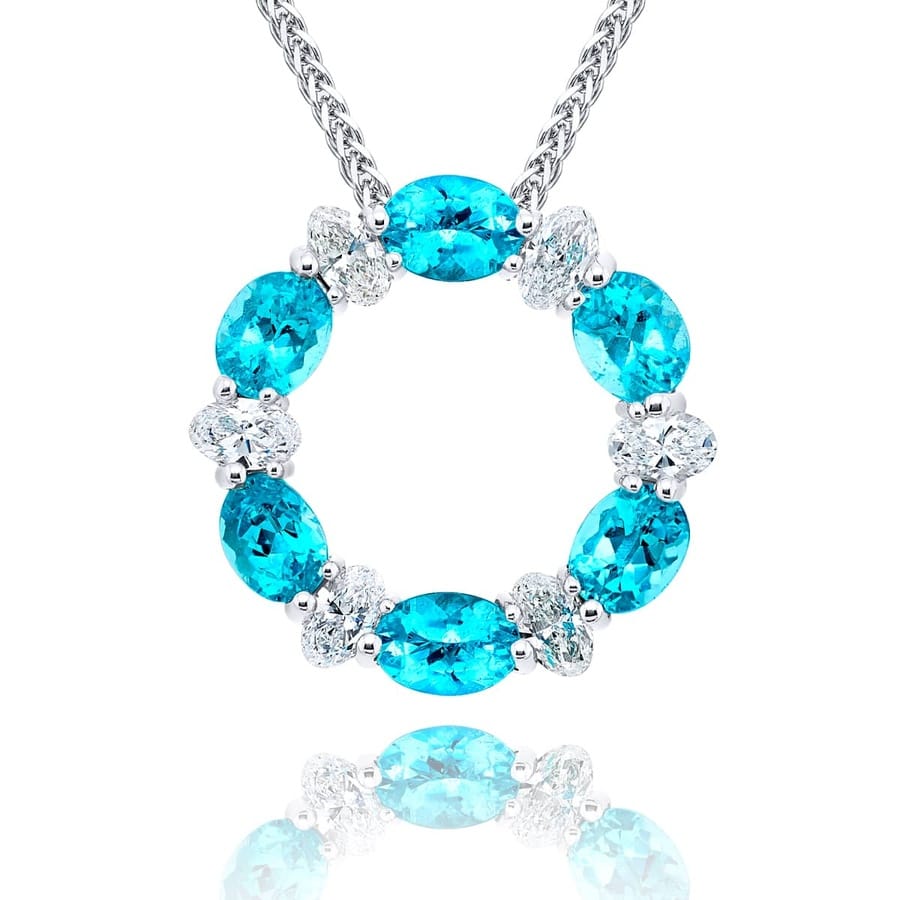 Platinum Oval Paraiba and Diamond Certified Circle Pendant