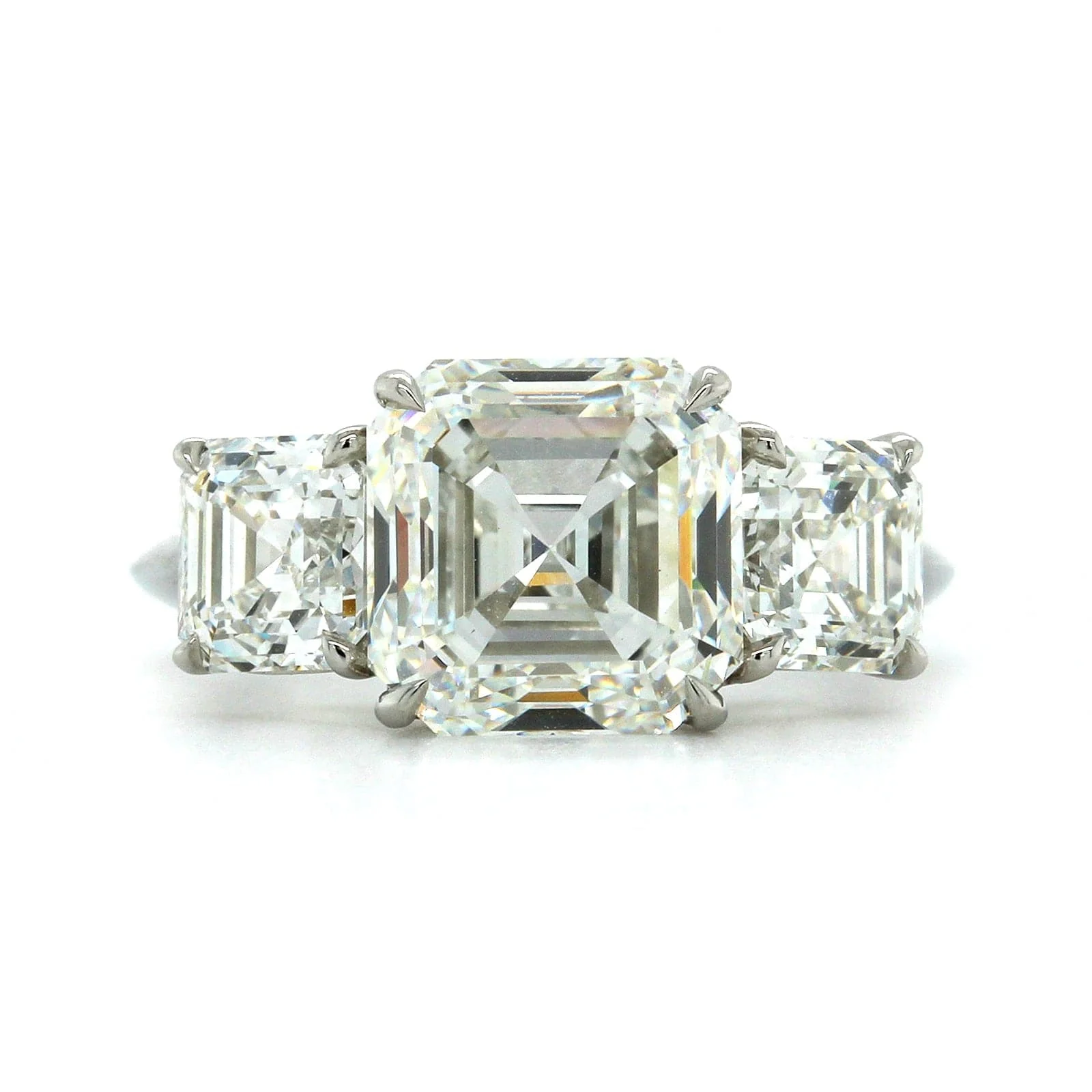Platinum 3 Stone Asscher Cut Diamond Engagement Ring