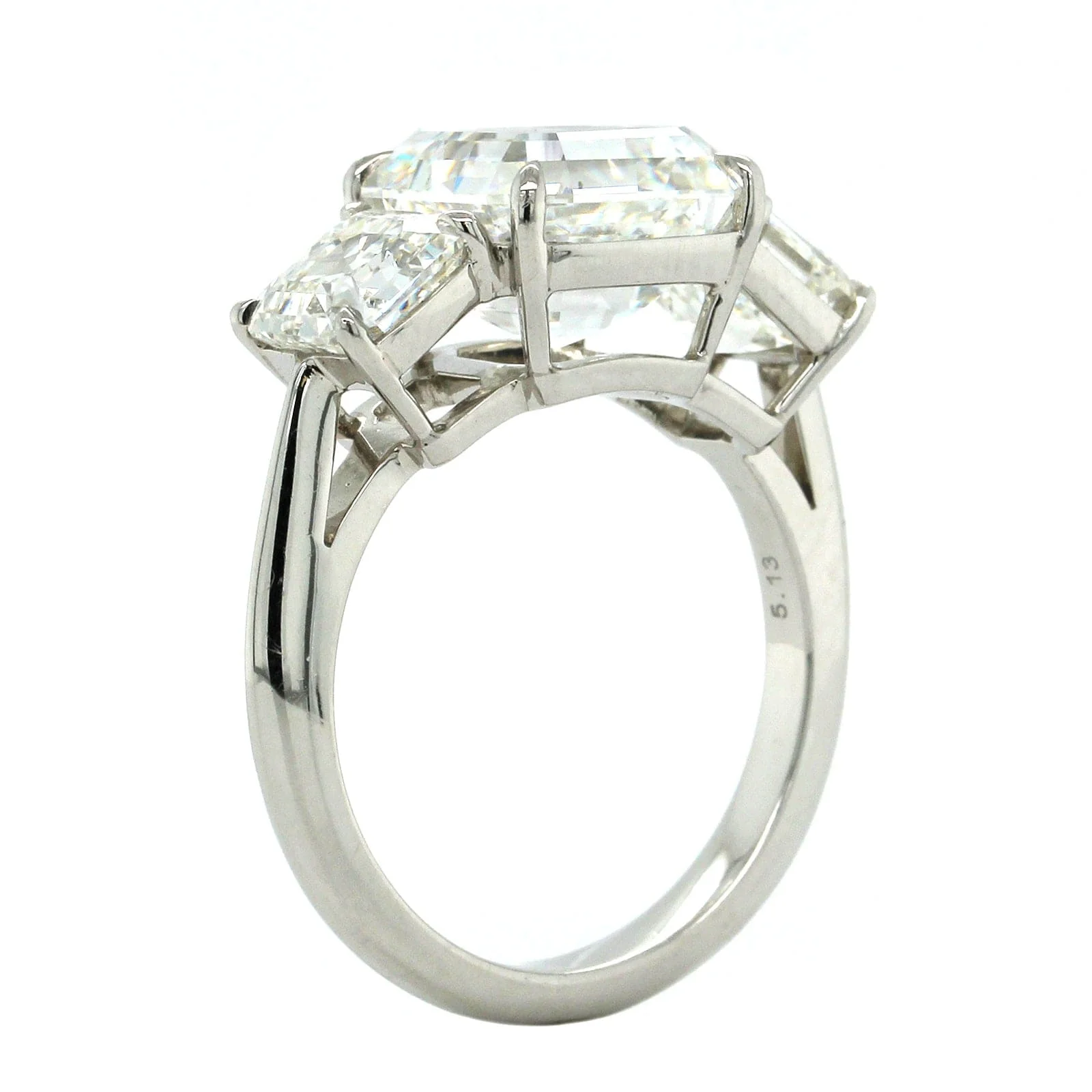 Platinum 3 Stone Asscher Cut Diamond Engagement Ring - Image 3