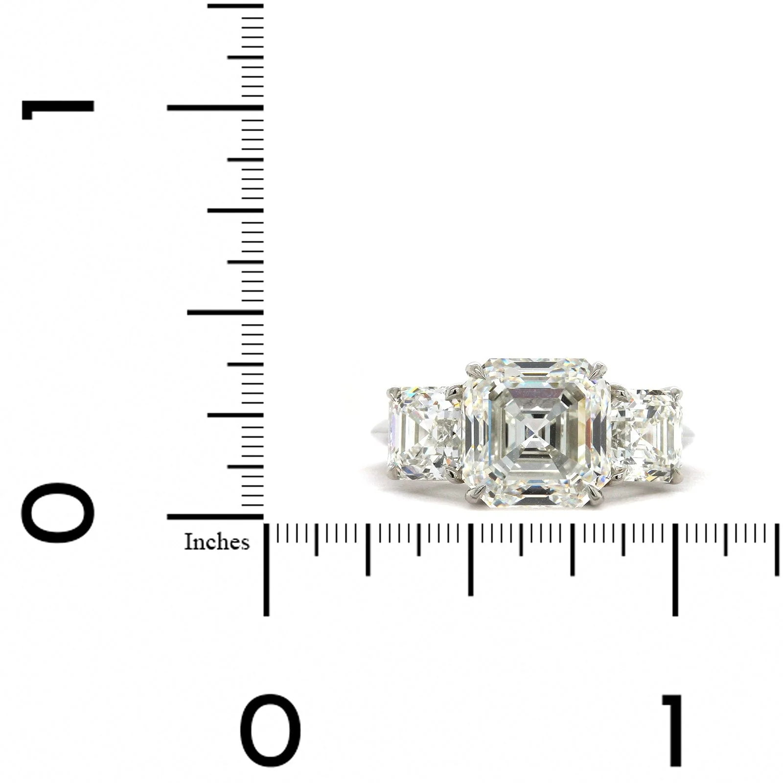 Platinum 3 Stone Asscher Cut Diamond Engagement Ring - Image 4