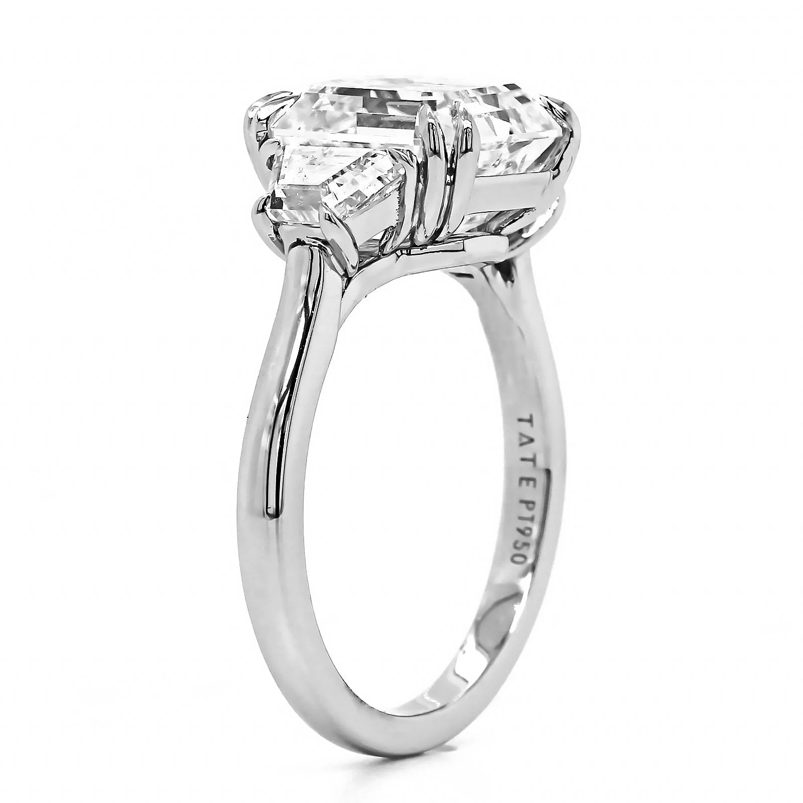 Platinum Asscher Cut Diamond 3 Stone Engagement Ring - Image 2