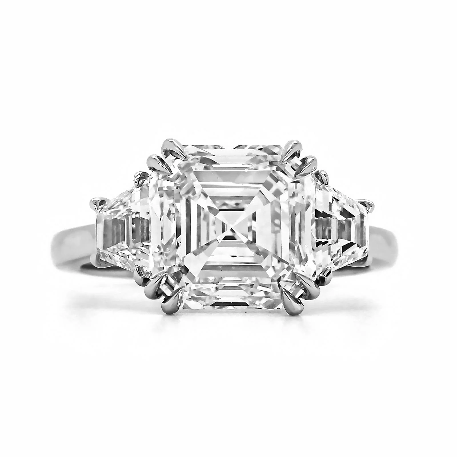 Platinum Asscher Cut Diamond 3 Stone Engagement Ring - Image 5