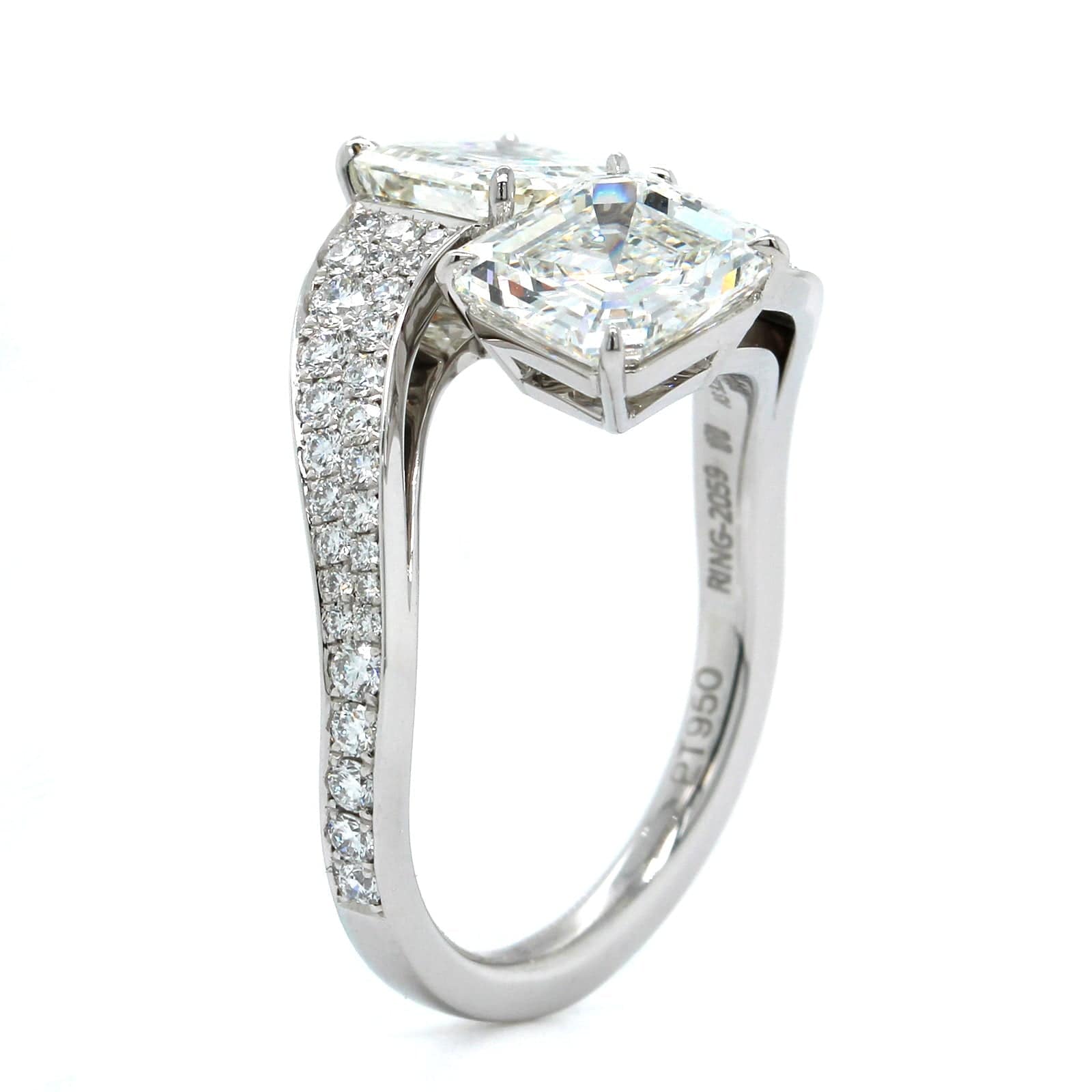 Platinum 2 Stone Asscher Cut Diamond Bypass Ring - Image 2