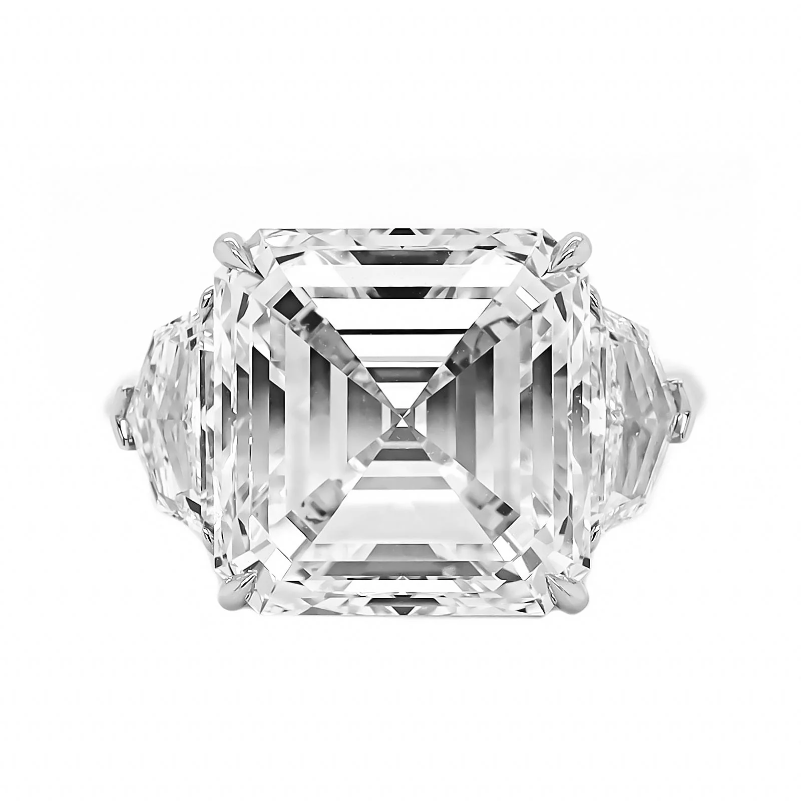 Platinum Asscher Cut Diamond 3 Stone Engagement Ring - Image 5