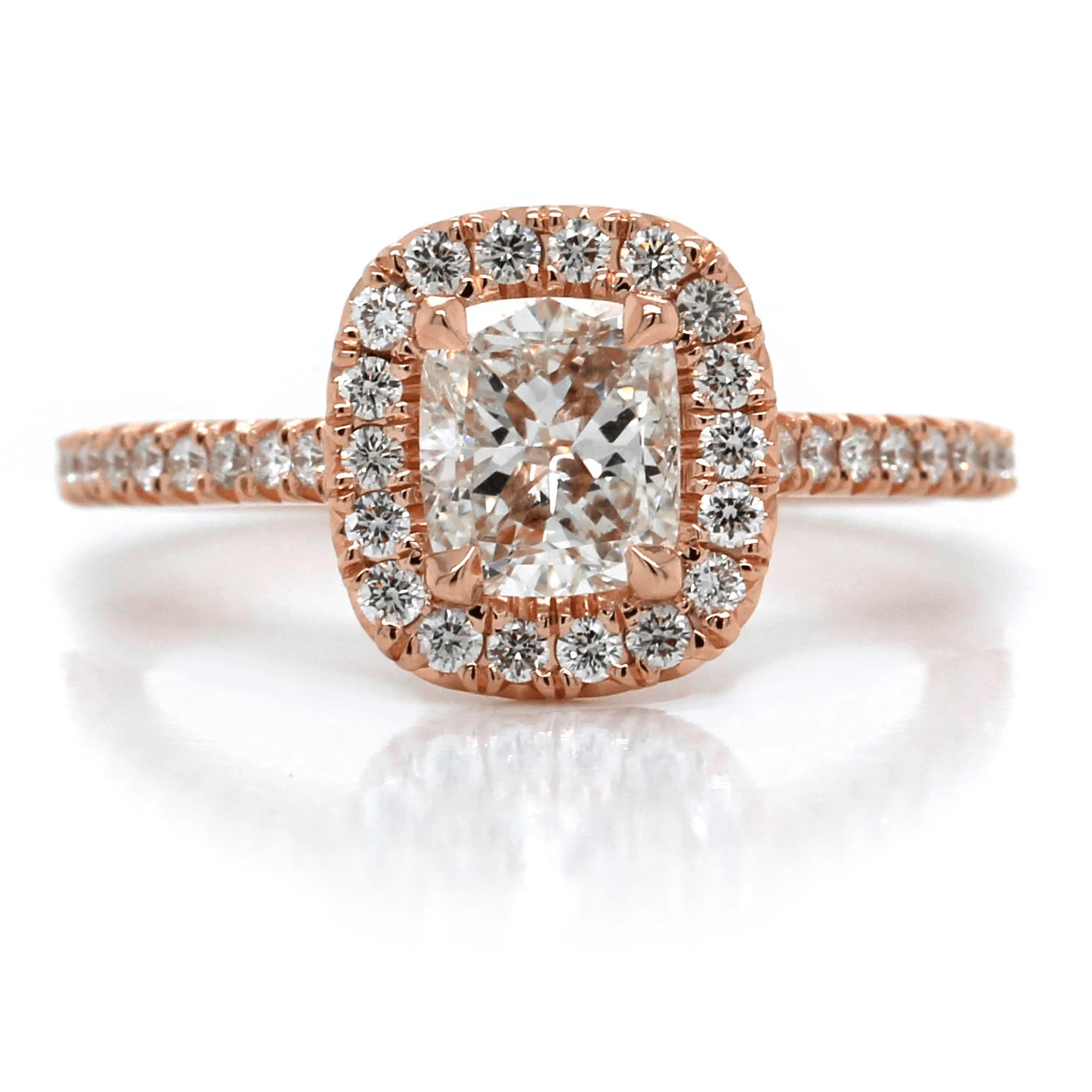 18K Rose Gold Cushion Cut Diamond with Halo Engagement Ring