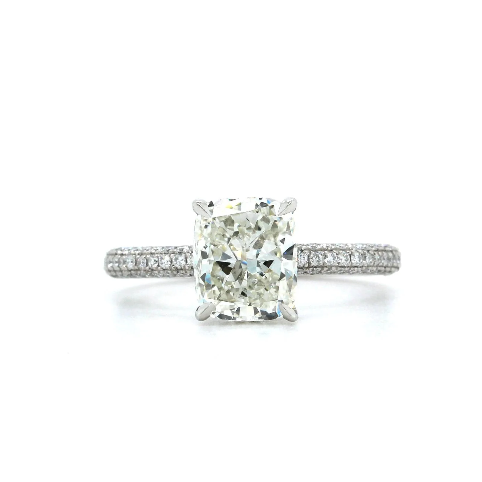 Platinum Cushion Cut Diamond with Hidden Halo Diamond Engagement Ring - Image 4