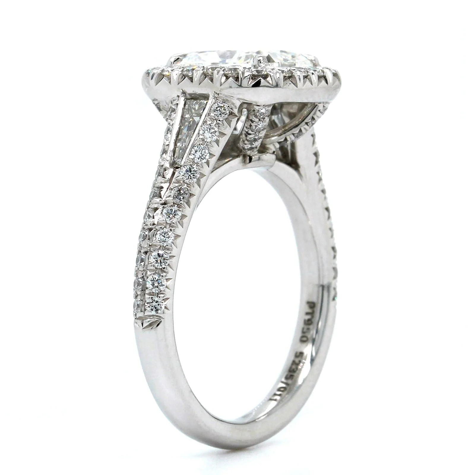 Platinum Cushion Cut Diamond with Diamond Halo Engagement Ring - Image 2